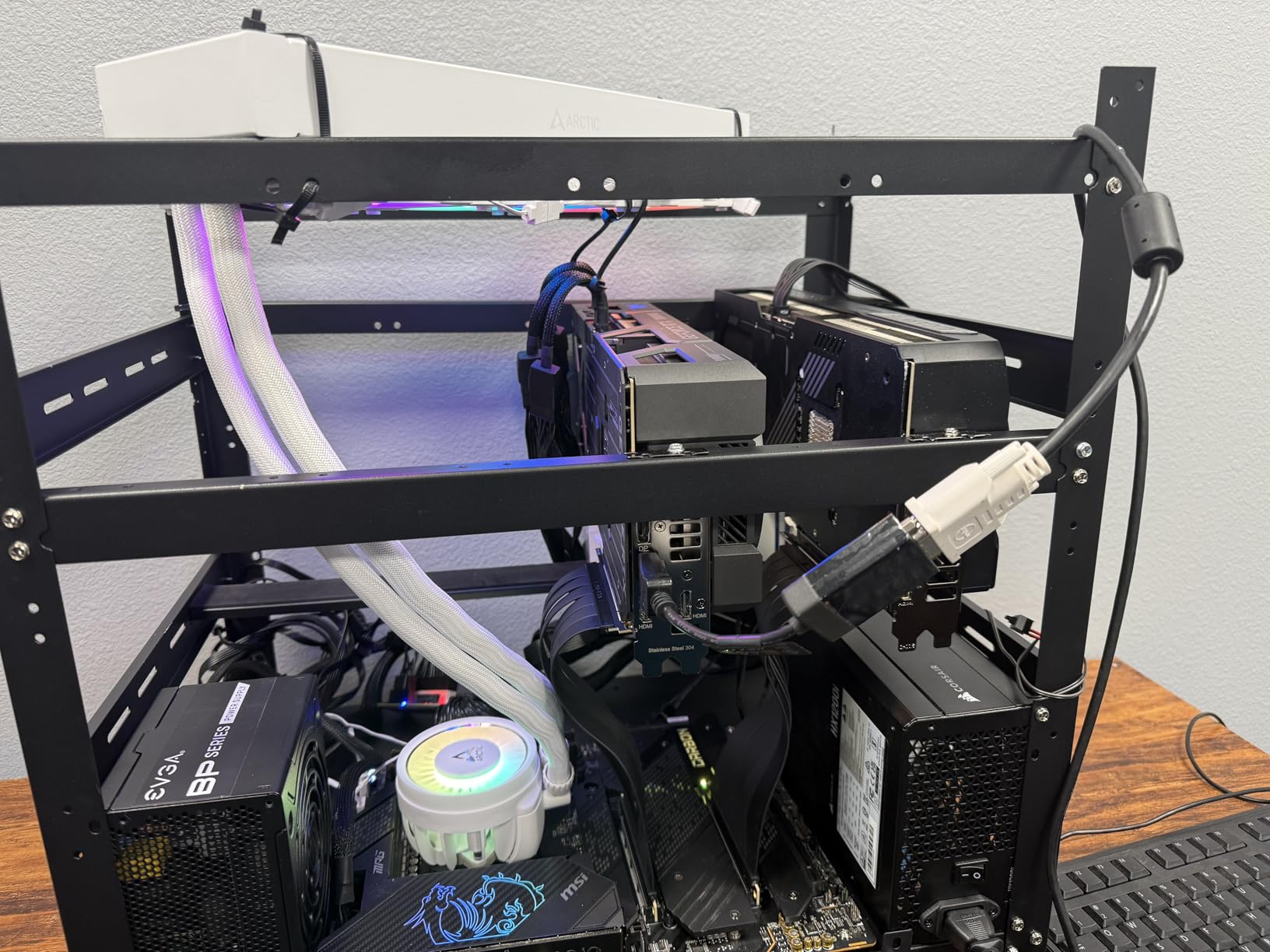 AAAwave 12GPU Mining Rig Frame - The Sluice V2 Steel Open Frame Mining Rig Case, Stackable Chassis for Crypto Coin Currency & AI Machine Learning Applications - Frame Only (Black) customer photo 1