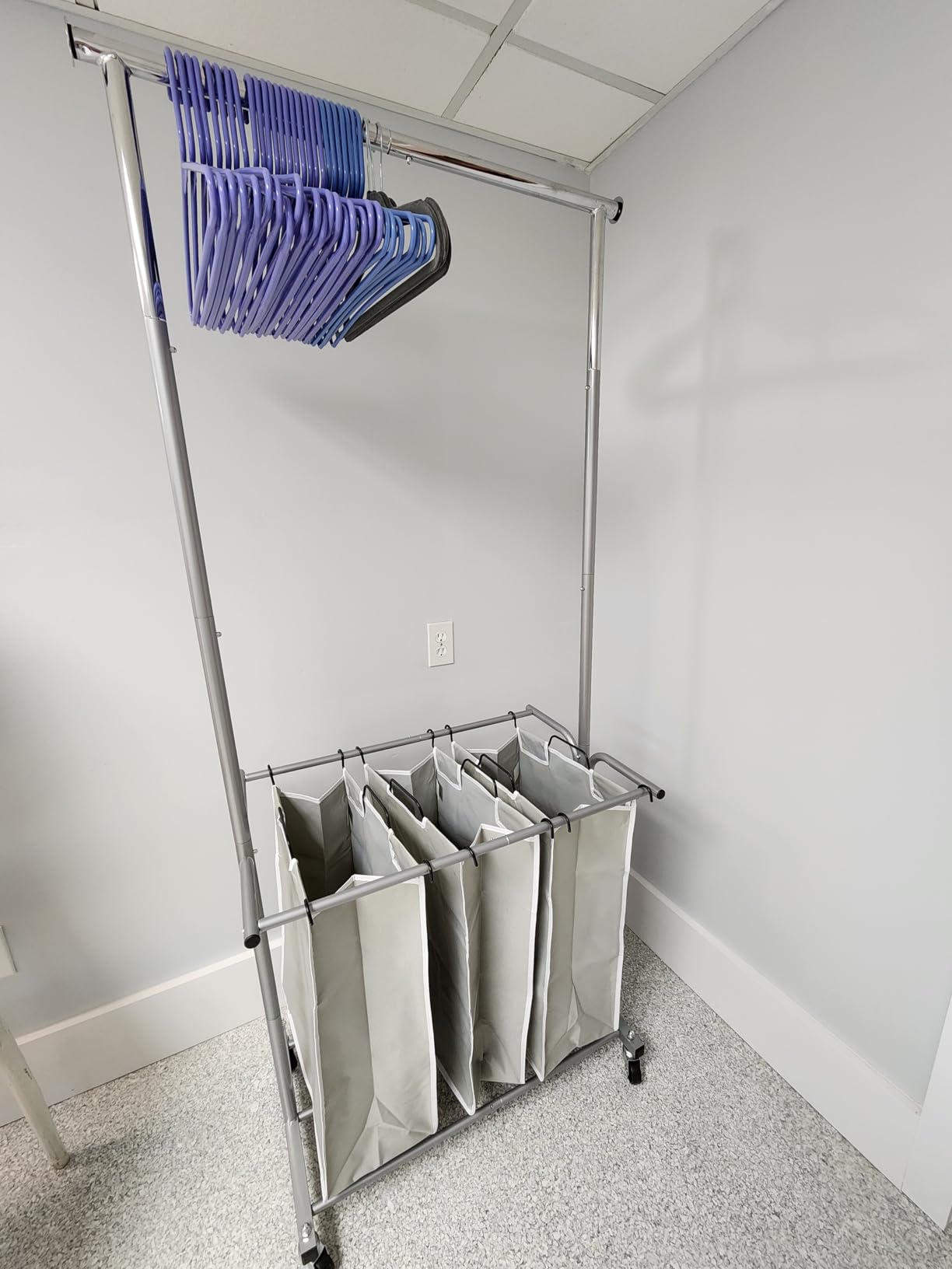 Simple Houseware 3 Bags Laundry Sorter with Extensible Clothes Hanging Rod customer photo 2
