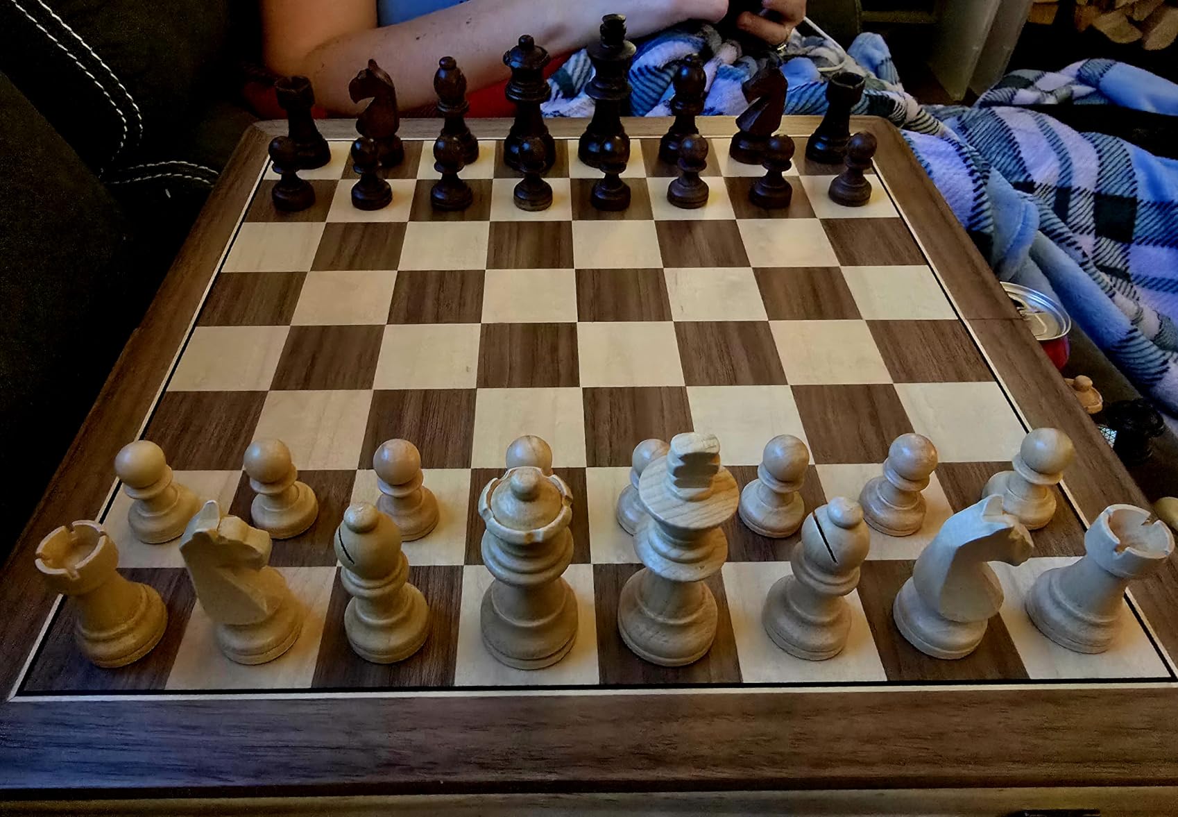 A&A 15 inch Foldable Wooden Magnetic Chess Set w/ 3 inch King Height Staunton Chess Pieces - Pine Box w/Walnut & Maple Inlay customer photo 1