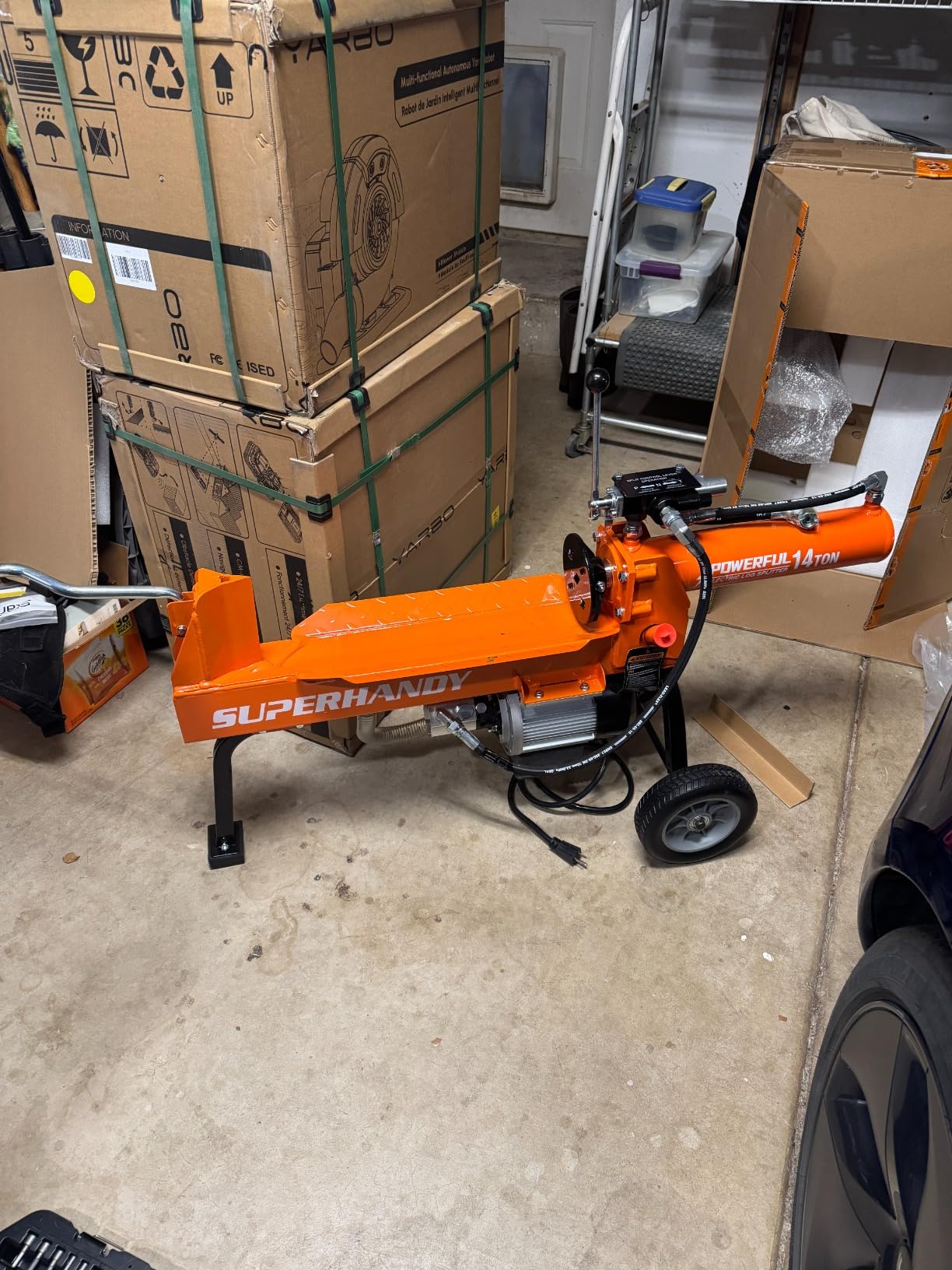 SuperHandy Log Splitter Portable Electric 14 Ton Rapid Auto Return Hydraulic Ram System Bucher Gear Pump 2.5eHP 15Amp Motor Horizontal Full Beam Steel Wedge Firewood Splitting Forestry Harvesting customer photo 4