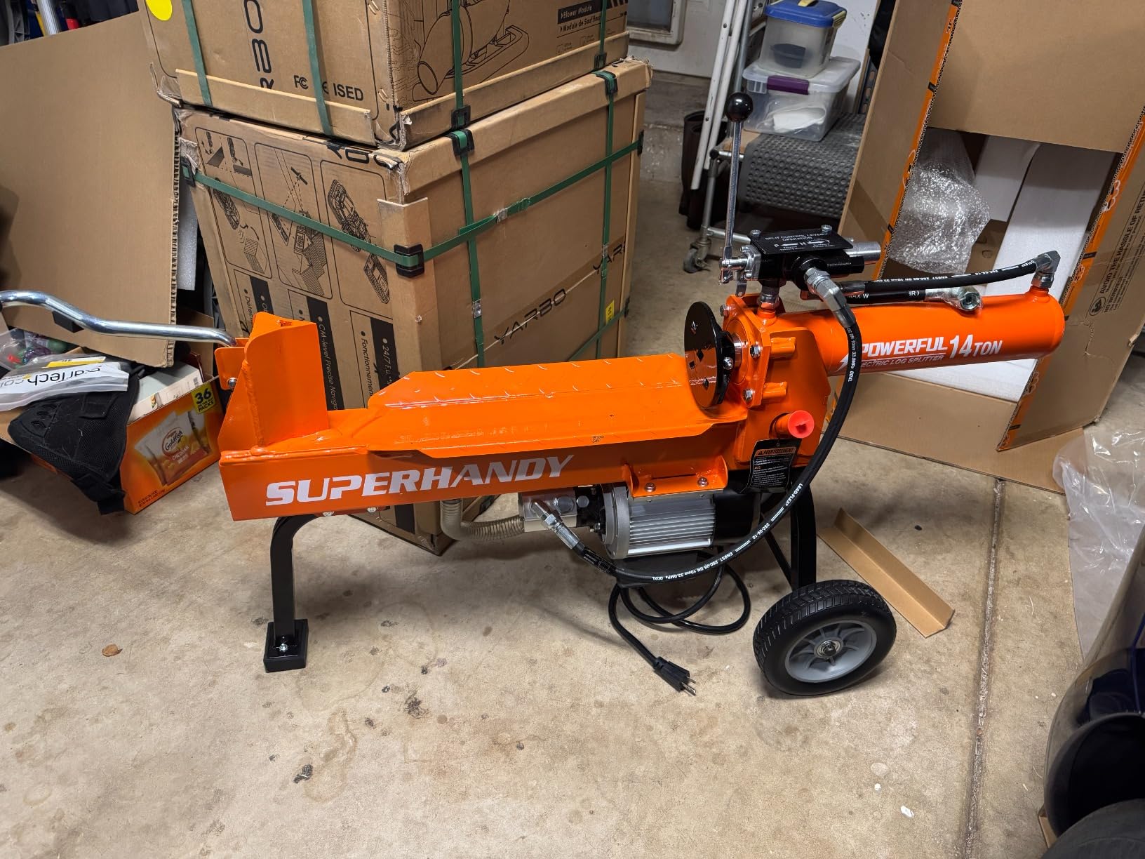 SuperHandy Log Splitter Portable Electric 14 Ton Rapid Auto Return Hydraulic Ram System Bucher Gear Pump 2.5eHP 15Amp Motor Horizontal Full Beam Steel Wedge Firewood Splitting Forestry Harvesting customer photo 5
