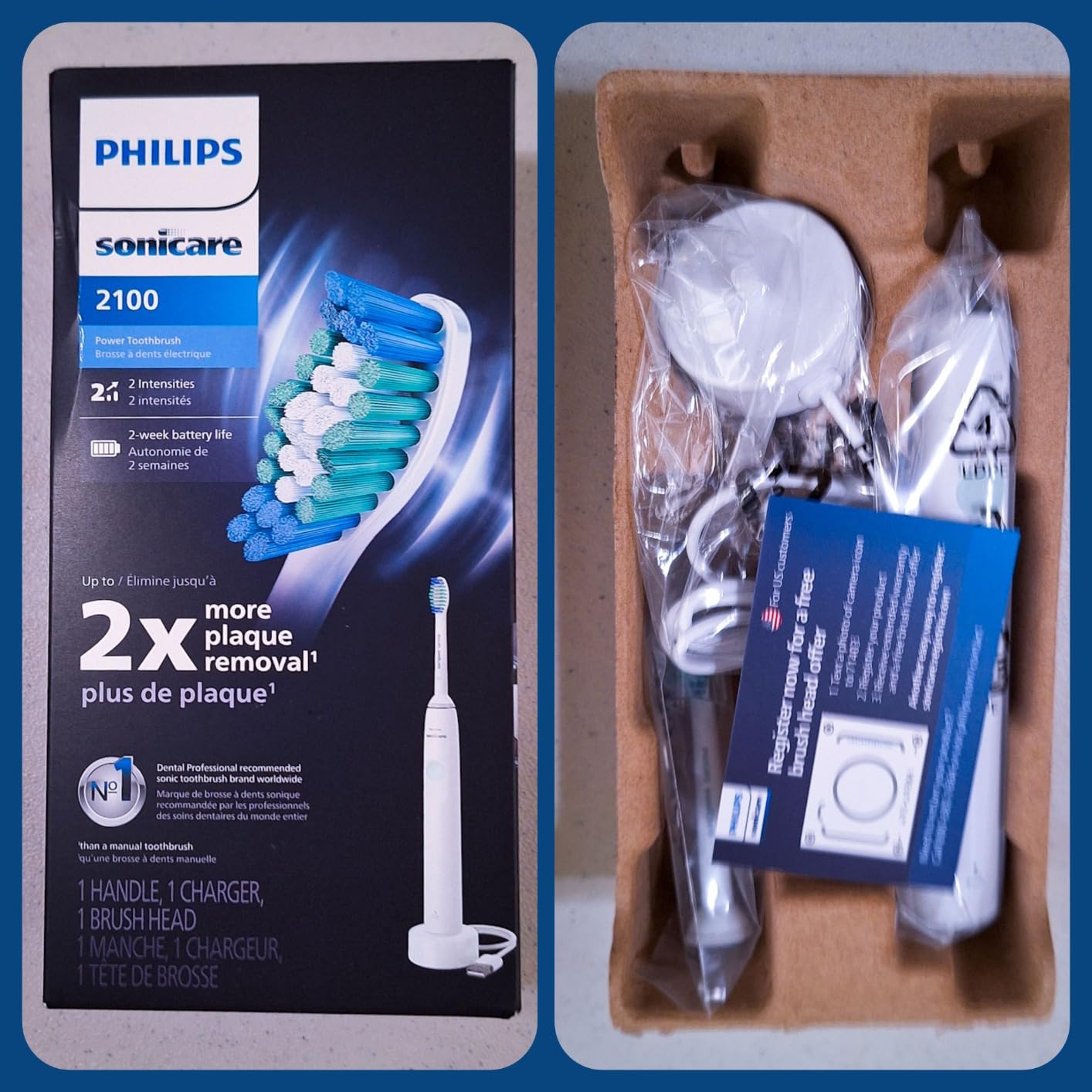 Philips Sonicare 2100 Series Electric Toothbrush - Sonic Toothbrush with Advanced Sonic Technology, Two Intensity Settings, Smartimer & Quadpacer, White, Model HX3661/04 customer photo 1