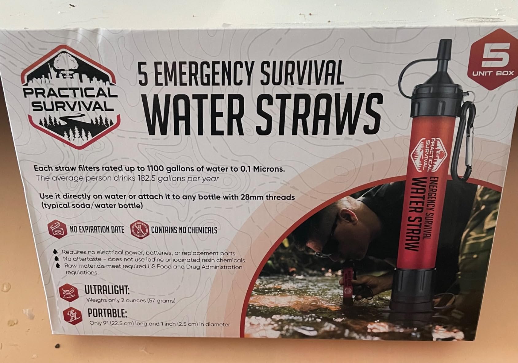 5 High-Capacity Emergency Water Straws - Lightweight, Reusable, 1800-gallon Filters for Camping, Hiking, Travel, Biking, Survival, and Emergency Preparedness - No Expiration Date - Practical Survival customer photo 1