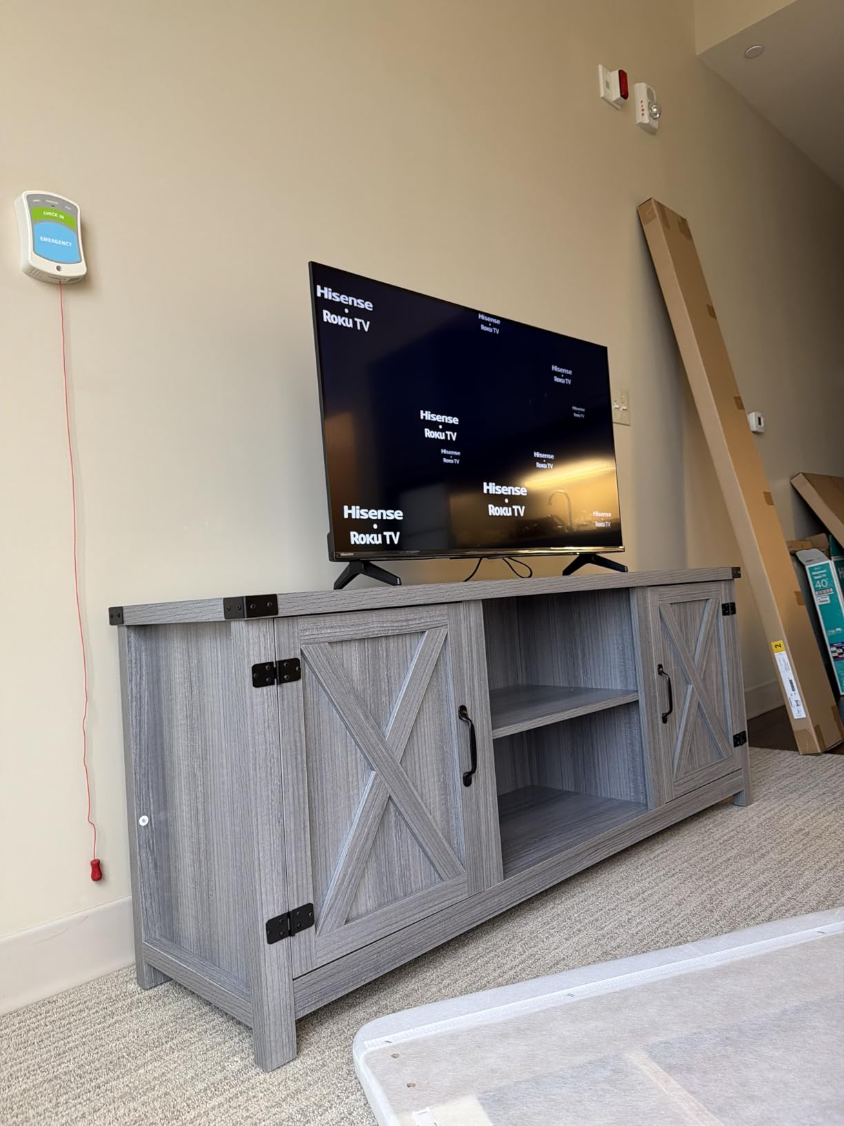 YESHOMY Modern Farmhouse TV Stand with Barn Door for 65 Inch TV, Gray Wash | Two Barn Doors and Storage Cabinets, 58 Inch Media Entertainment Center, Media Console Furniture for Living Room customer photo 2