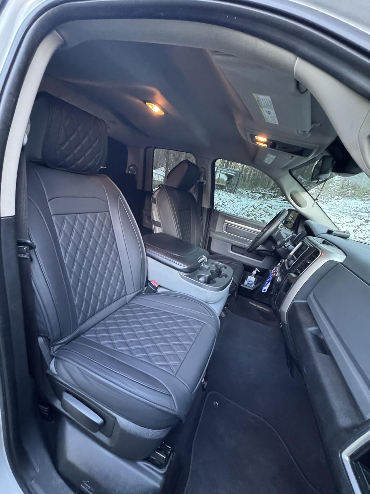 JOJOBAY Car Seat Covers for Dodge Ram,Fit 2009-2025 1500/2500/3500 HD Pick-up Truck,Crew,Regular,Quad,Mega Cab,Waterproof Synthetic Leather Seat Covers(5PCS-Full Set,Black-Brown) customer photo 2