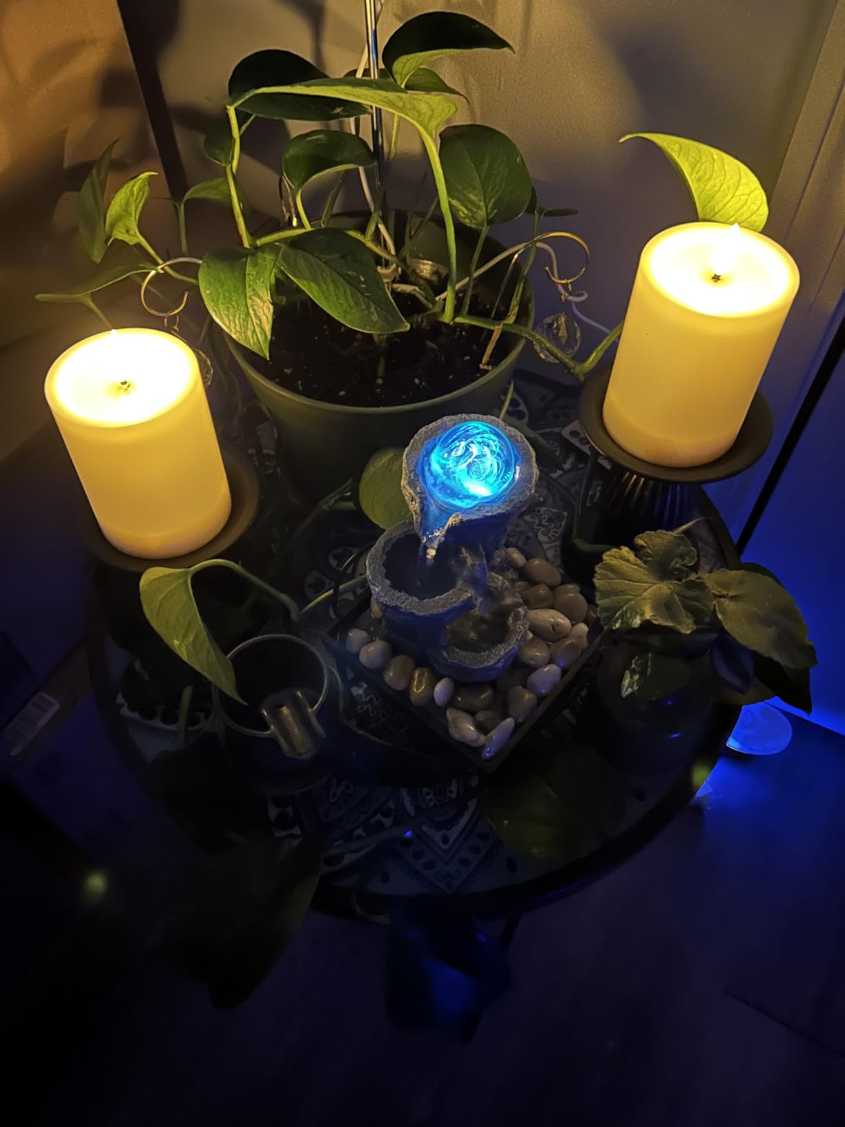 Tabletop Fountain Indoor Waterfall Meditation Fountain Like Layers of Rock Desktop Water Feature Includes Many Natural River Rock LED Lights Rolling Decorative Bubble Balls customer photo 1
