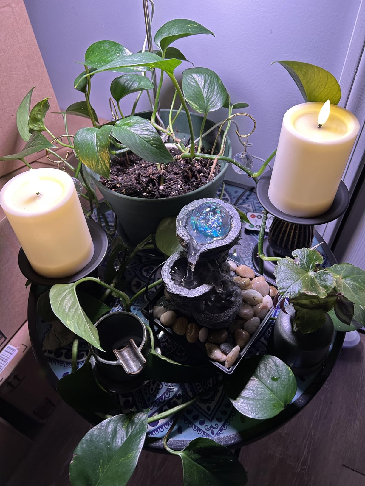 Tabletop Fountain Indoor Waterfall Meditation Fountain Like Layers of Rock Desktop Water Feature Includes Many Natural River Rock LED Lights Rolling Decorative Bubble Balls customer photo 2