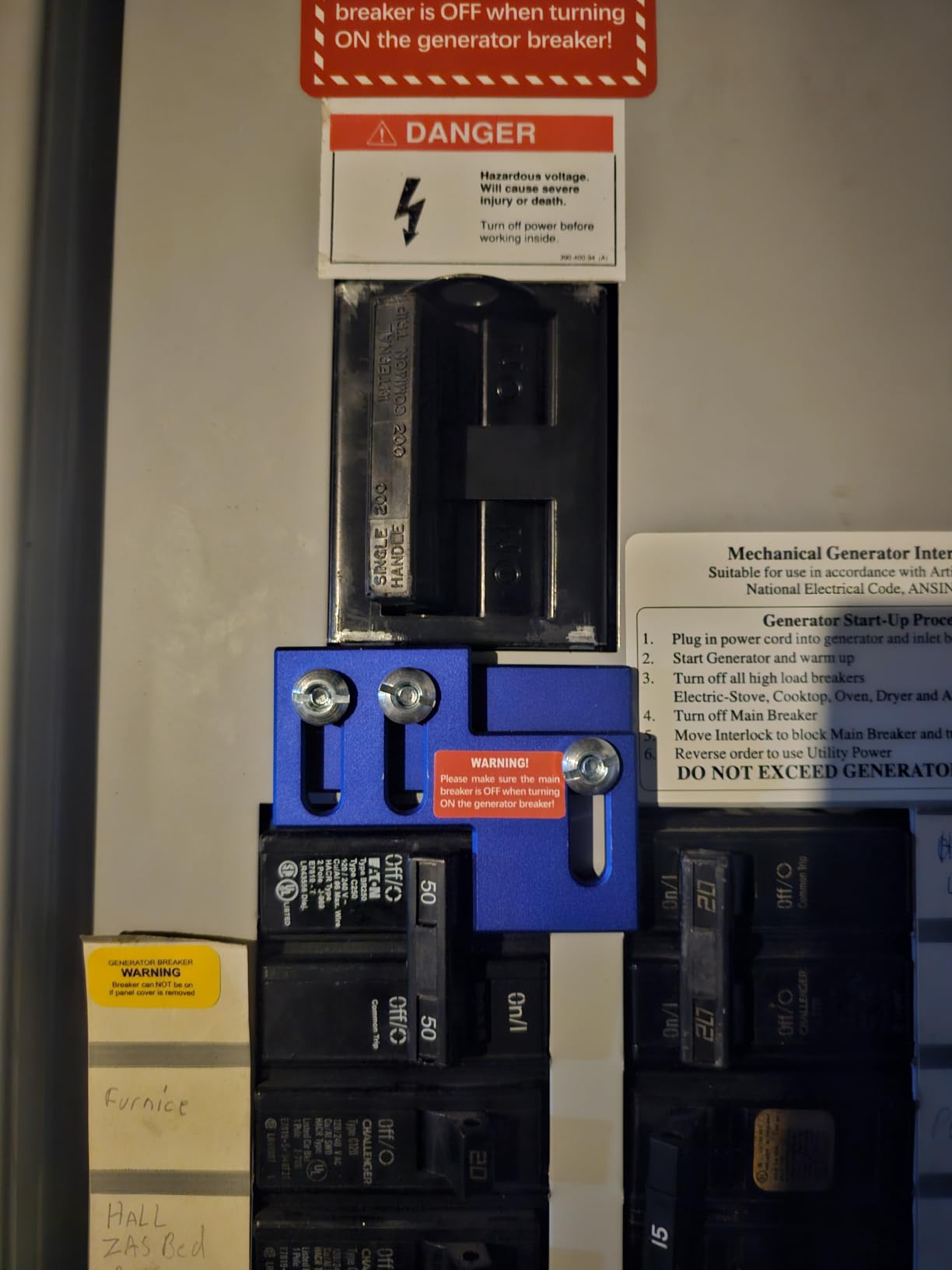 Generator Interlock Kit for Thomas and Betts, Challenger, Westinghouse 150 or 200 Amp Panels, 1 to 1 1/8 Inches Spacing, Blue customer photo 1