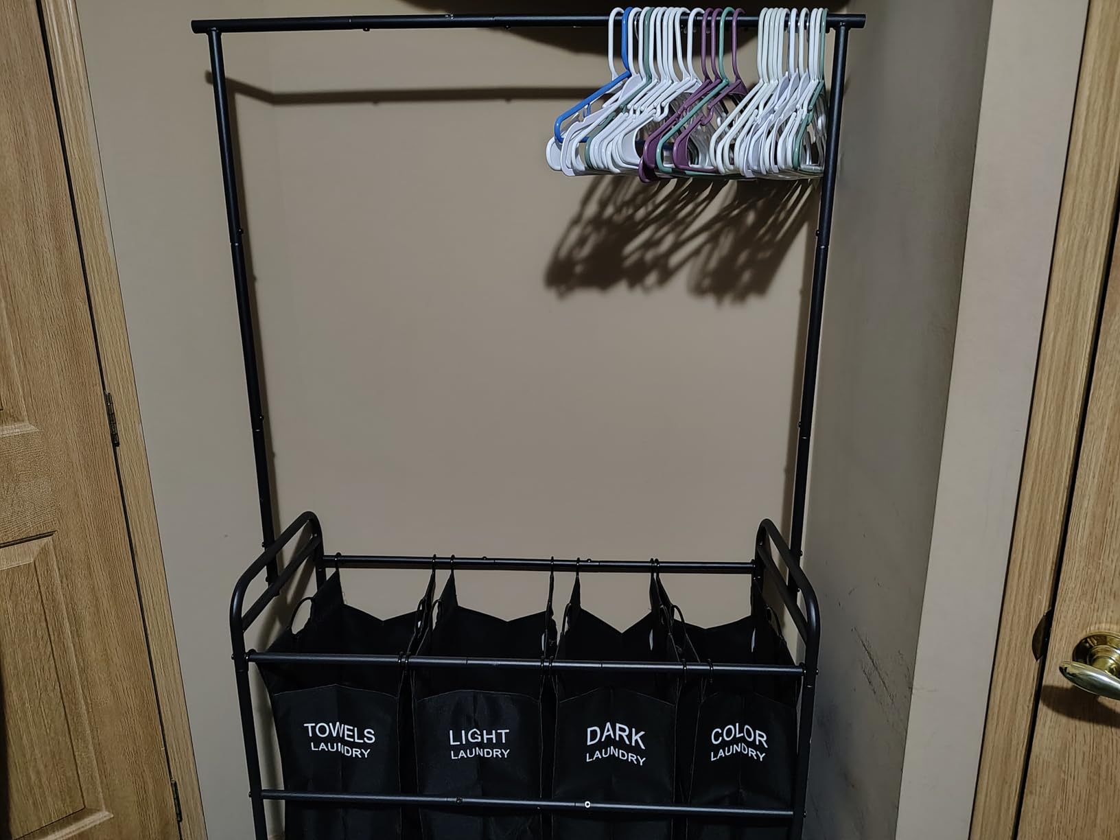 Tajsoon Laundry Sorter Cart with Hanging Clothes Rack, 3 Butler Sorter Basket Organizer, Laundry Hamper Cart with Heavy Duty Rolling Lockable Wheels, 3 Colors customer photo 1