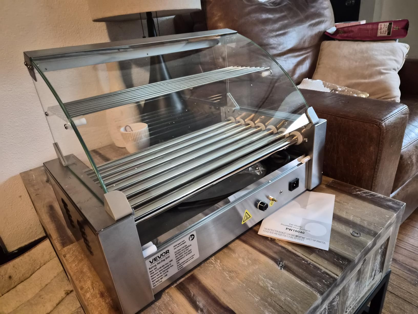 VEVOR Hot Dog Roller, 30 Hot Dog Capacity 11 Rollers, 1800W Stainless Steel Cook Warmer Machine w/Cover & Dual Temp Control, LED Light & Detachable Drip Tray, Sausage Grill Cooker for Kitchen Canteen customer photo 1