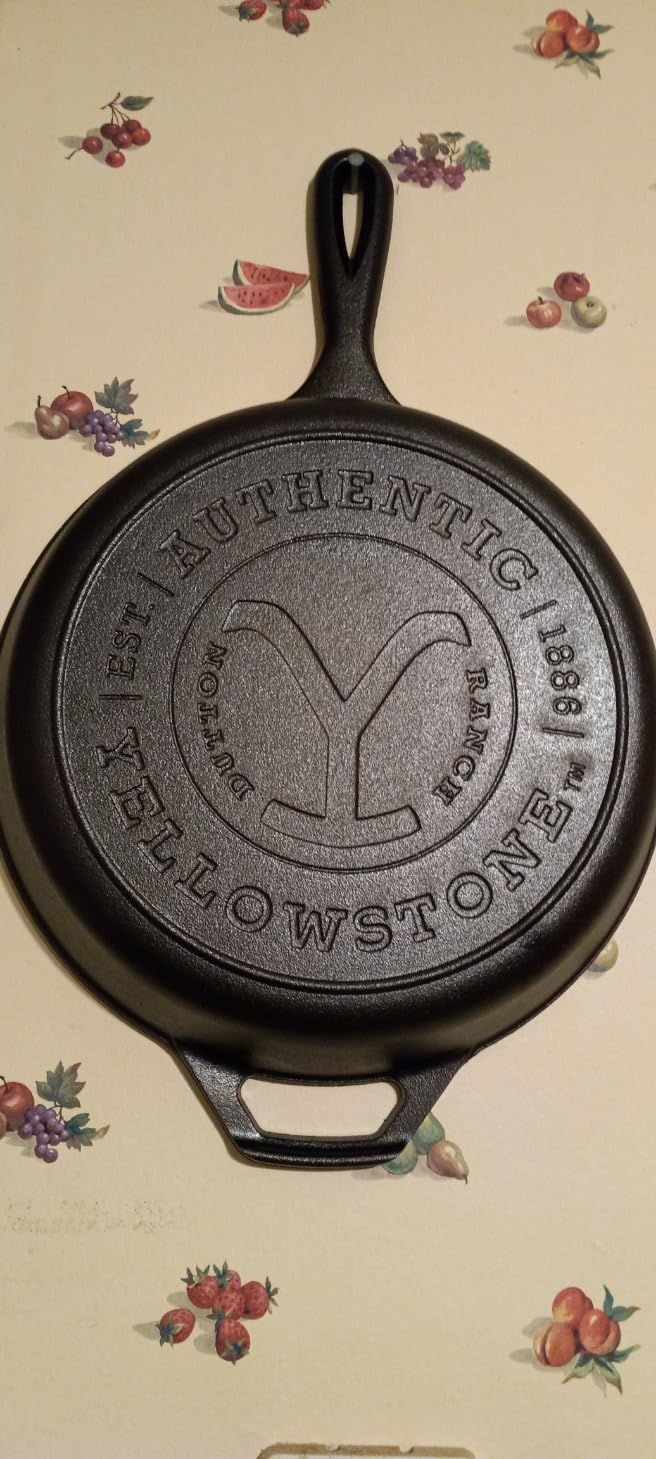 Lodge Pre-Seasoned Yellowstone Stamped Cast Iron Cookware - Signature Teardrop Handle - Use in the Oven, on the Stove, on the Grill, or Over a Campfire - 10.25 Inch Logo Skillet customer photo 2