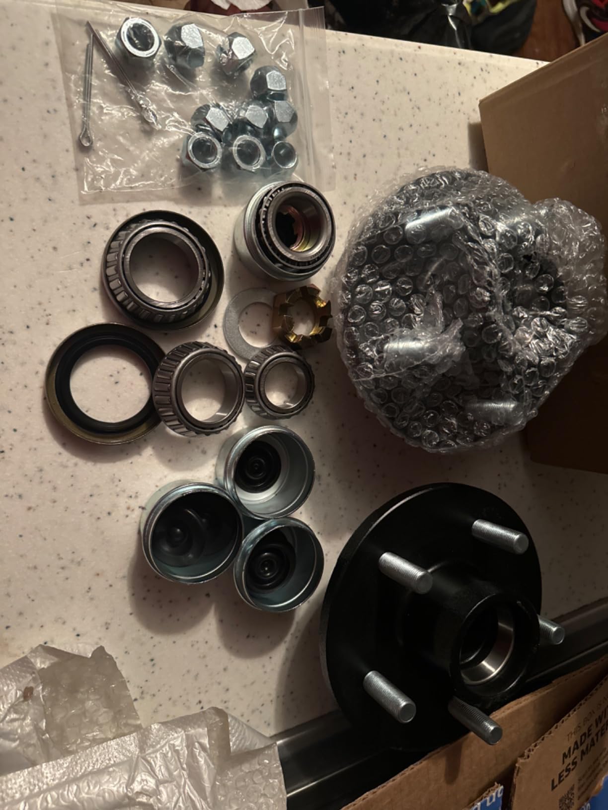 iBroPrat 2 Sets 3500lb Trailer Hub Kit 5 Bolt 4.5, Trailer Axle Kit for 3500 lb 5 Lug Diameter 6.34 Trailer Hub with L44649(I.D 1-1/16) L68149(I.D 1-3/8) Bearing Extra Dust Cap and Rubber Plug customer photo 1