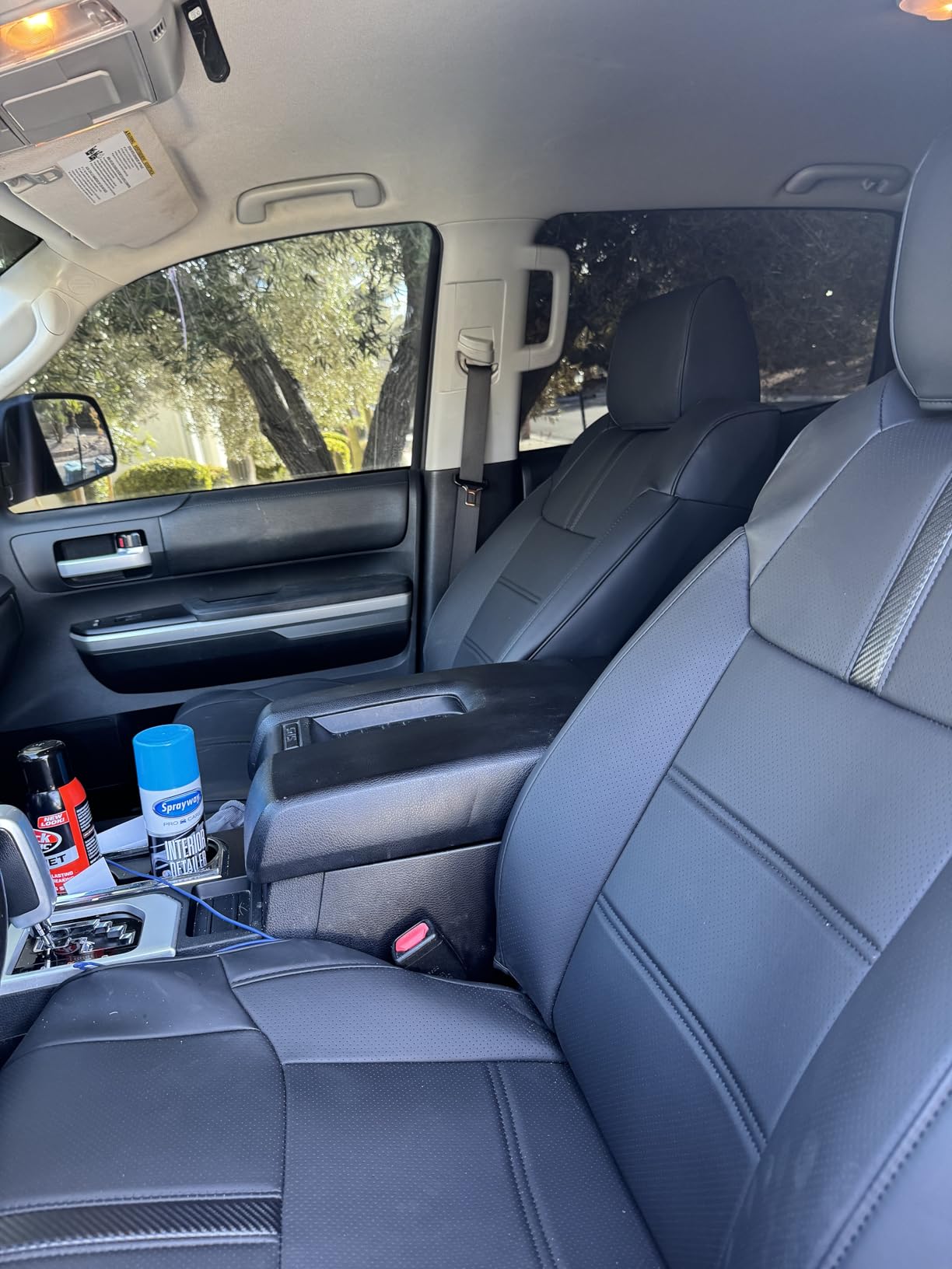 Super Cover for Toyota Tundra Seat Covers 2014-2021 (CrewMax only), Full Covered Leather Seat Protectors for Tundra 2021 2020 2019 2018 2017 2016 2015 2014 Truck Car Accessories with Carbon Fiber customer photo 1