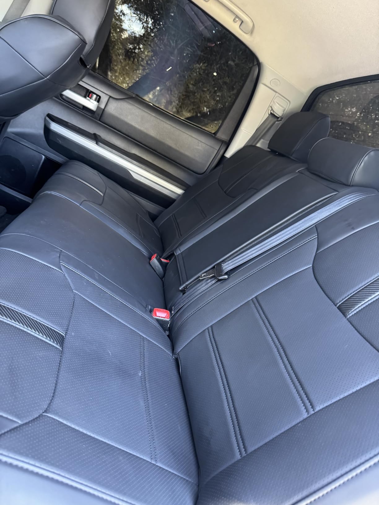 Super Cover for Toyota Tundra Seat Covers 2014-2021 (CrewMax only), Full Covered Leather Seat Protectors for Tundra 2021 2020 2019 2018 2017 2016 2015 2014 Truck Car Accessories with Carbon Fiber customer photo 2