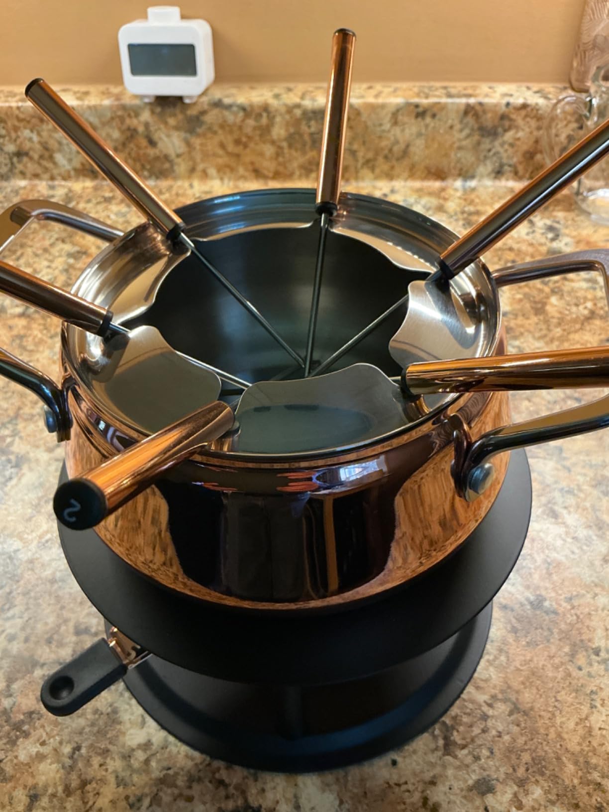Swissmar Peak 10-Piece Copper-Plated Stainless Steel Fondue Set - Ideal for Oil & Broth Fondue - Perfect for Kitchen Collection & Wedding Gift Giving - 1.25 Liter / 1.32 Quarts customer photo 2