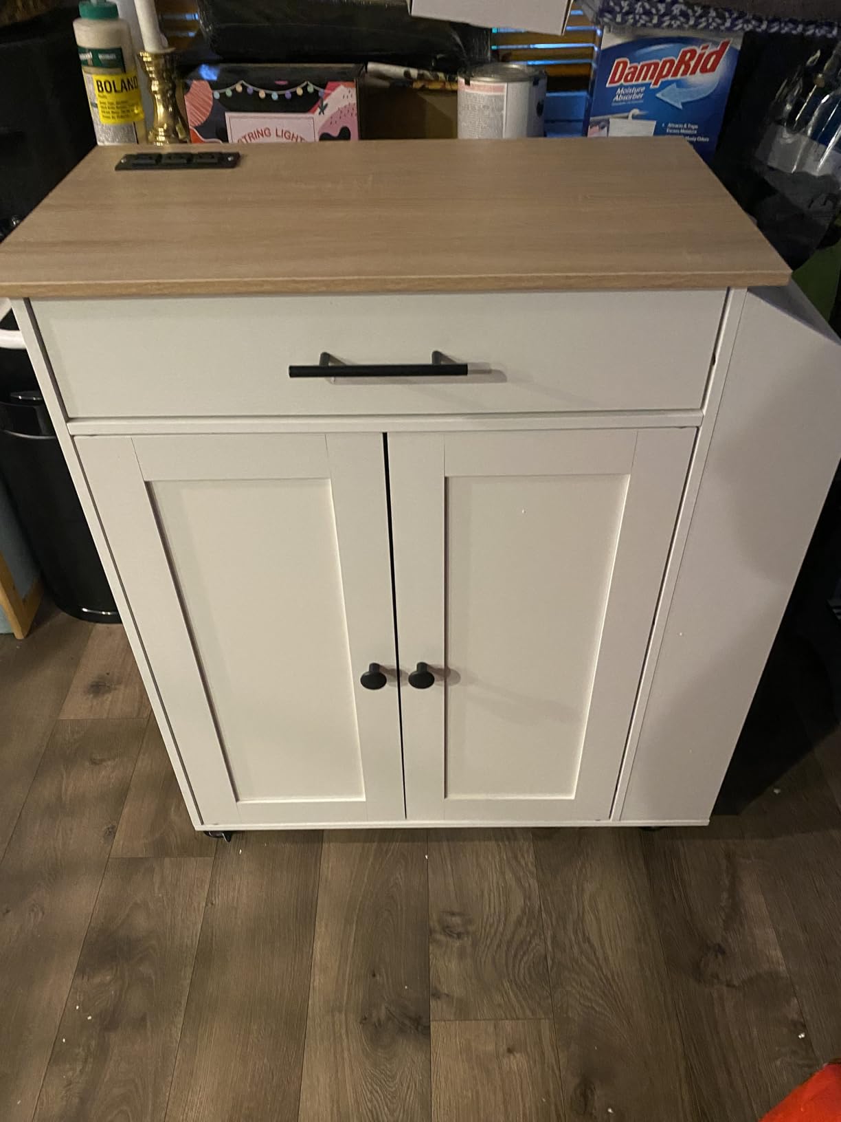 HOOBRO Kitchen Island with Power Outlet, Storage Island with Spice Rack and Drawer, Rolling Kitchen Cart on Wheels, for Home, Dining Room, Rustic Brown and Black customer photo 2