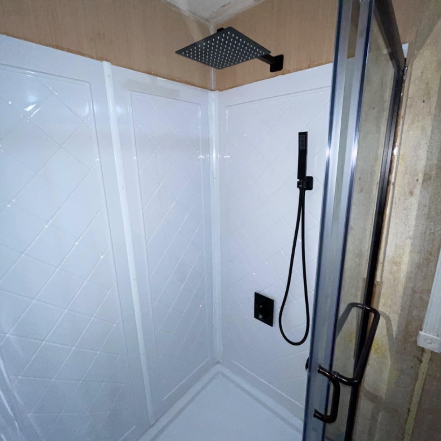 DreamLine Infinity-Z 36 in. D x 48 in. W x 76 3/4 in. H Semi-Frameless Sliding Shower Door in Matte Black, Shower Base, and Wall Kit in White customer photo 2