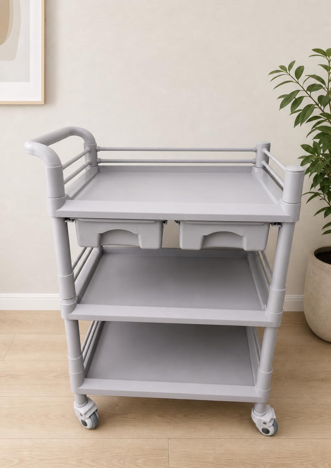 Medical Carts with Wheels 2 Tier Mobile Esthetician Cart 220 LBS Load Hospital Trolley Cart for Ultrasound Scanner Utility Cart with Bucket Sharp Box Storage Basket for Beauty Salon Dental Clinic Home customer photo 1