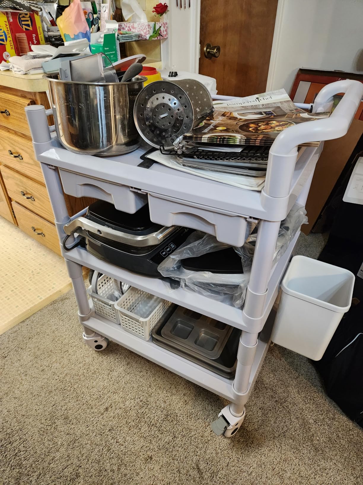 Medical Carts with Wheels 2 Tier Mobile Esthetician Cart 220 LBS Load Hospital Trolley Cart for Ultrasound Scanner Utility Cart with Bucket Sharp Box Storage Basket for Beauty Salon Dental Clinic Home customer photo 2