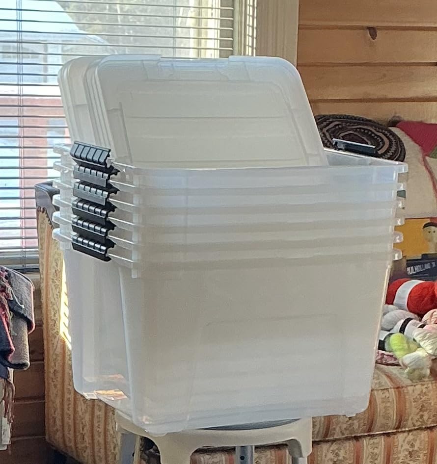 IRIS USA 32 Qt Stackable Plastic Storage Bins with Lids, 4 Pack - BPA-Free, Made in USA - See-Through Organizing Solution, Latches, Durable Nestable Containers, Secure Pull Handle - Clear customer photo 2