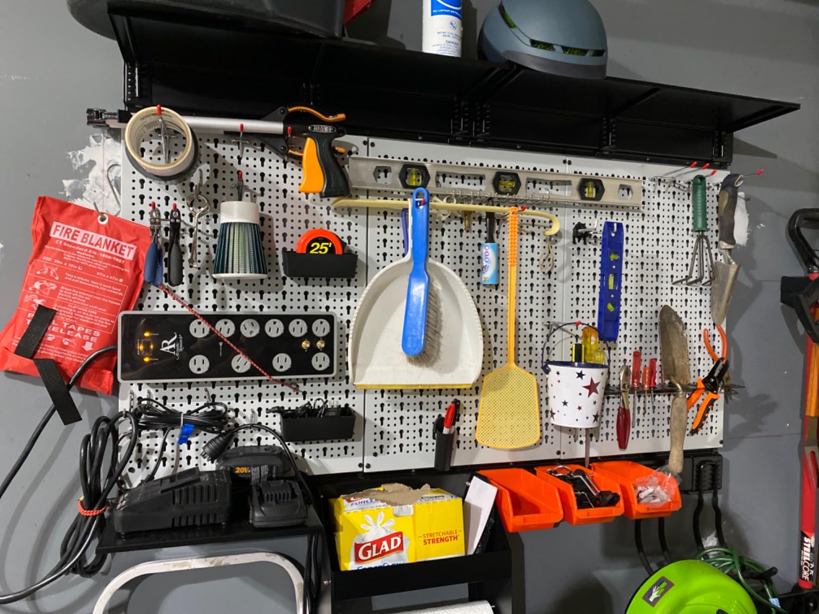 Ultrawall Peboard Storage Organizer, 48x36 inch Pegboard Wall Organizer, Metal Garage Peg Board with Toolboard, Utility Hooks, Overhead Shelf, 105pcs customer photo 1