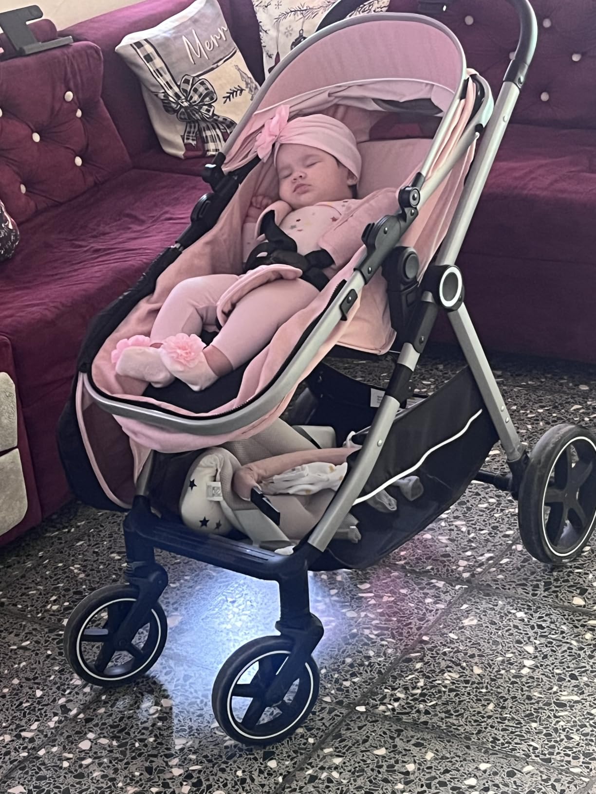 Lortsybab 2-in-1 Baby Stroller - Folding Infant Newborn Pram Stroller with Reversible Seat - Toddler Strollers for 0-36 Months Old Babies (Beige) customer photo 2