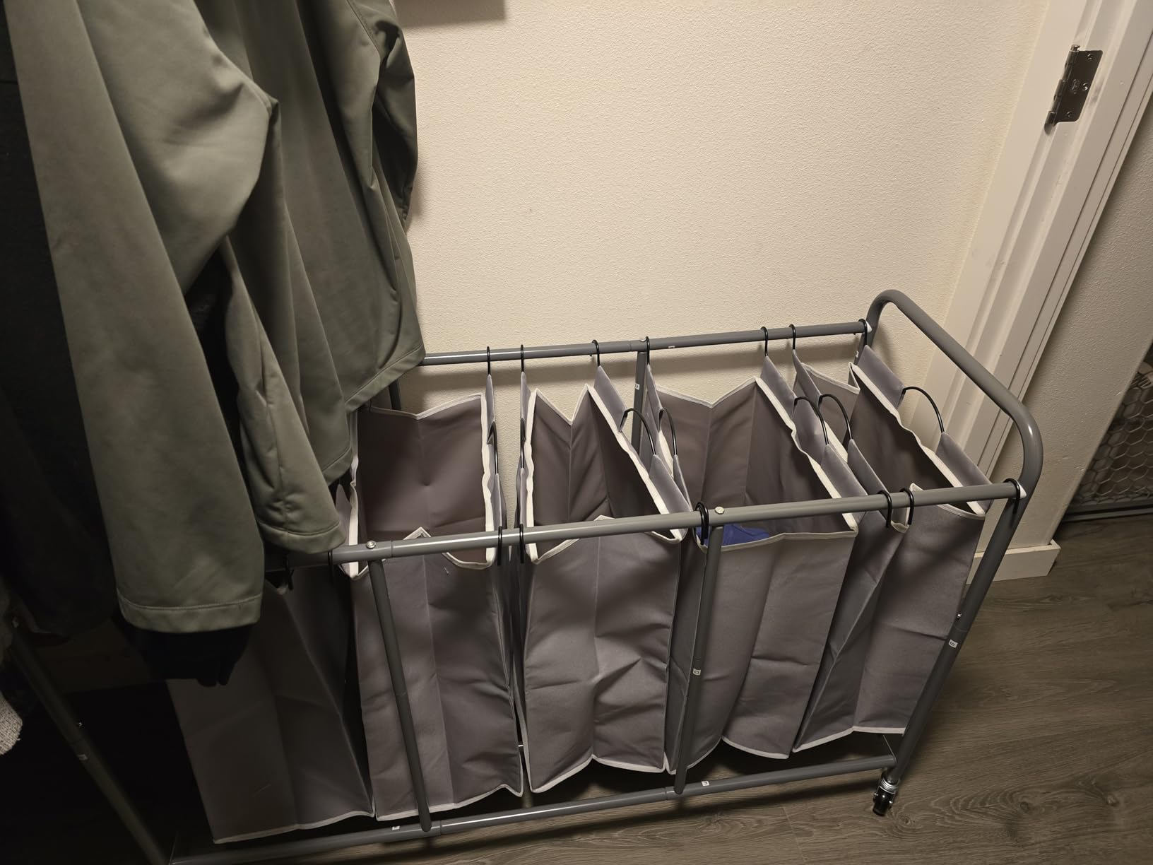 STORAGE MANIAC Laundry Sorter 2 Section, 90 L Gal Laundry Hamper with Wheels, Clothes Basket Separator Sorter, 2 Bag Clothes Cart with Wheels and Removable Bags for Closet, Dorm, Collage, Grey customer photo 1