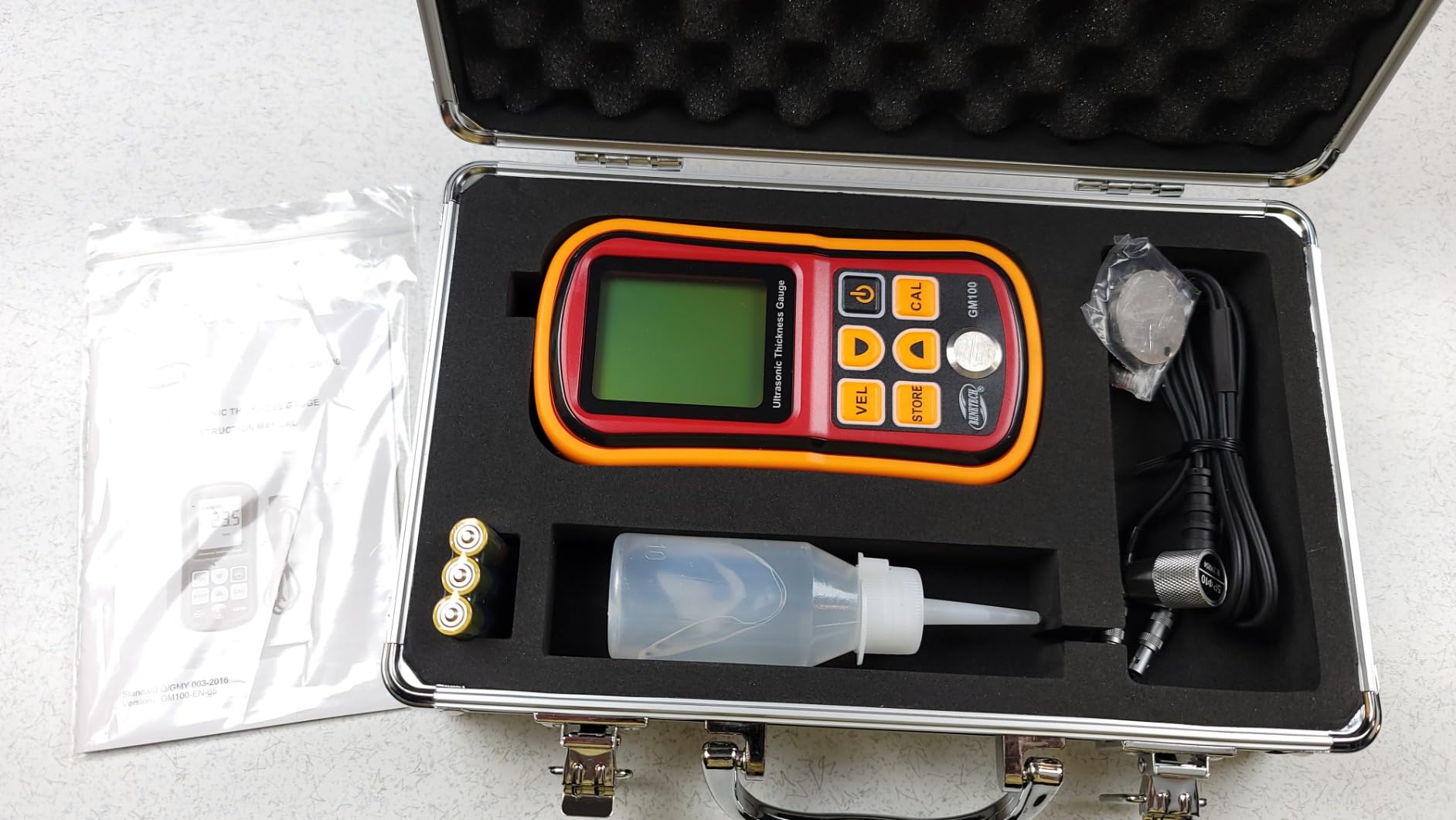 GM100 Digital Ultrasonic Thickness Gauge Meter, Range 0.047 to 8.85in, for Measuring Metal and Nonmetal Aluminum, Zinc, Silver, Gold, Tin, Iron, Steel, Copper, PVC, Glass, Zirconium, Nylon customer photo 2