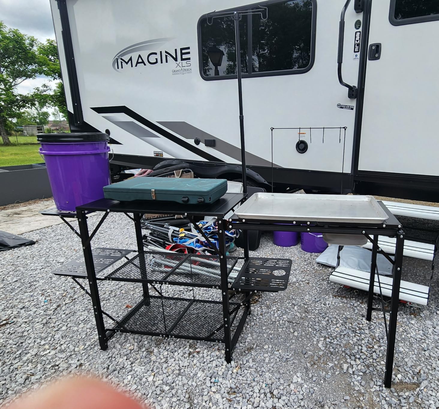 VEVOR Camping Kitchen Table with Sink, Aluminum Folding Portable Outdoor Cook Station, 2 Shelves & Carrying Bag for Picnic BBQ Beach Traveling customer photo 1