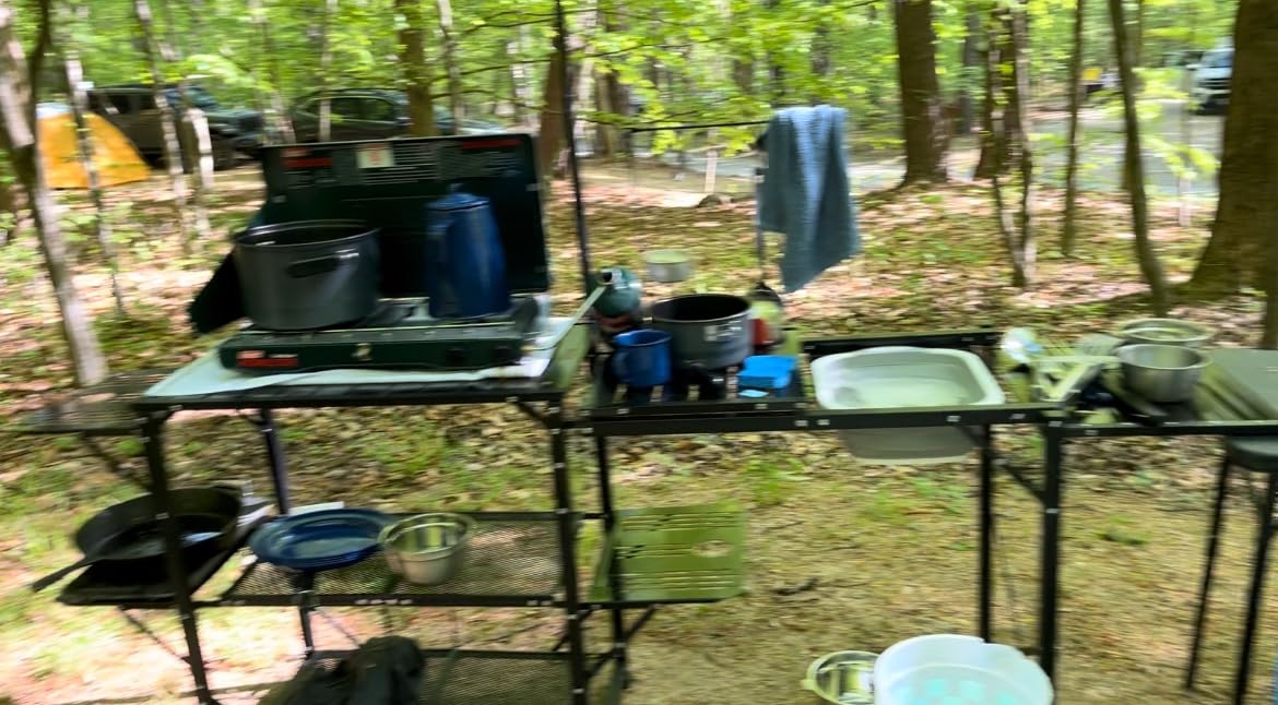 VEVOR Camping Kitchen Table with Sink, Aluminum Folding Portable Outdoor Cook Station, 2 Shelves & Carrying Bag for Picnic BBQ Beach Traveling customer photo 2