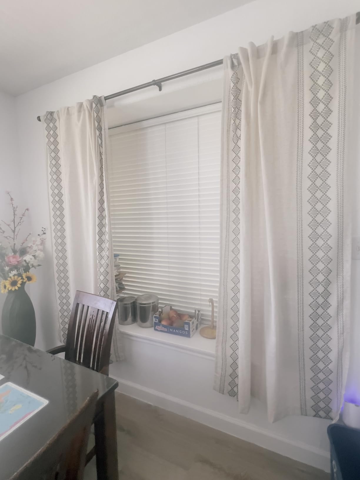 jinchan Weslie Boho Curtains for Bedroom Ivory Vintage Floral Farmhouse Curtains 84 Inches Long Linen Drapes for Living Room Embroidered Light Filtering Drapes Rod Pocket Ivory on Beige 2 Panels customer photo 2