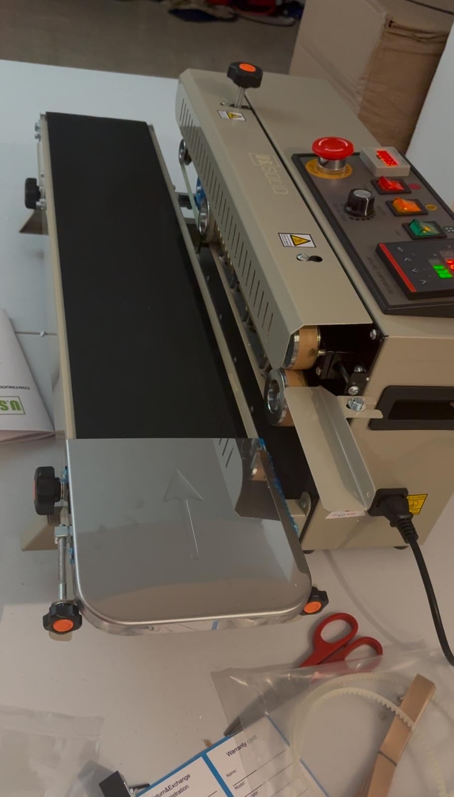 U.S. Solid Automatic Continuous Band Sealer with Stand - Industrial Bag Sealing Machine with Counter & Embossing Coder, 78.7ft/min High Speed, 110V Vertical Sealer for 0.031
