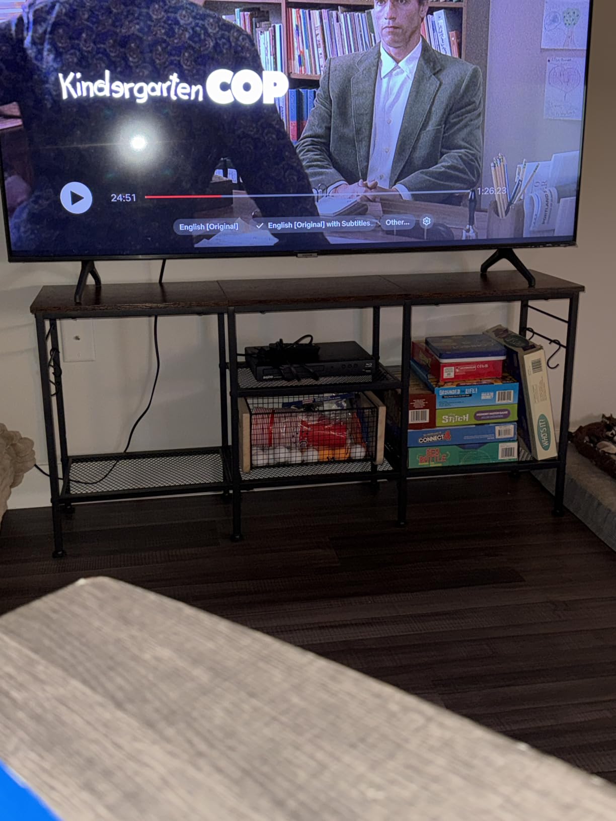 Furologee TV Stand for TVs up to 55 Inch, Entertainment Center with Open Storage Shelves, Media Console Table with Soundbar Shelf for Living Room, Bedroom, Rustic Brown customer photo 1