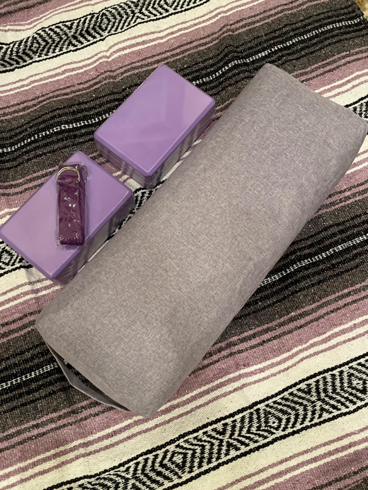 4 Pcs Yoga Bolster Pillows Blocks with Strap Set Comfortable Meditation Pillow with Carry Handle for Restorative Non Slip Reusable Yoga Blocks for Balance, Pilates, Washable Cover customer photo 2
