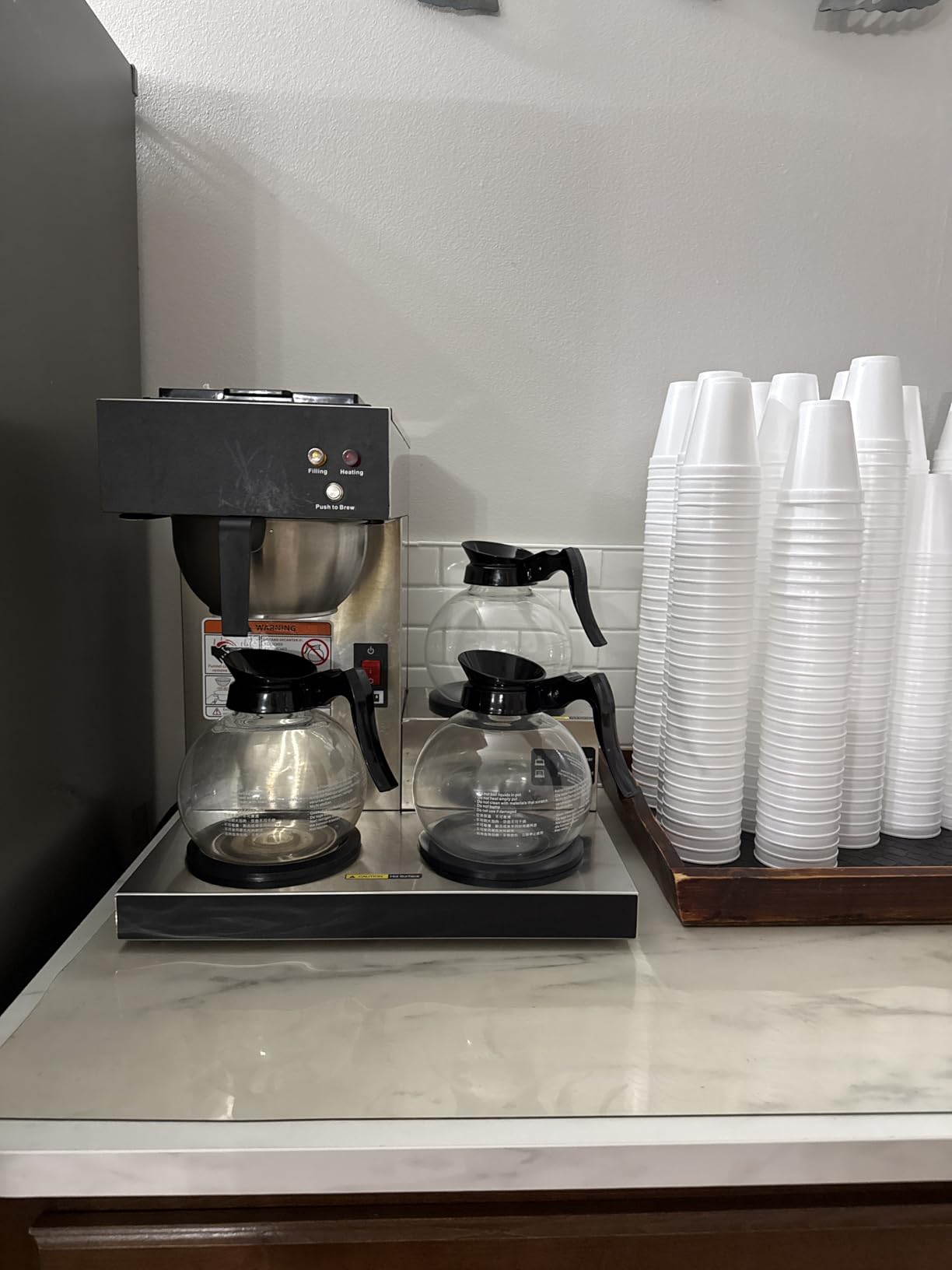 SYBO 12-Cup Commercial Coffee Maker, Pour Over Drip Coffee Maker Brewer with 3 Lower Warmers and 3 Glass Decanters, Stainless Steel customer photo 1