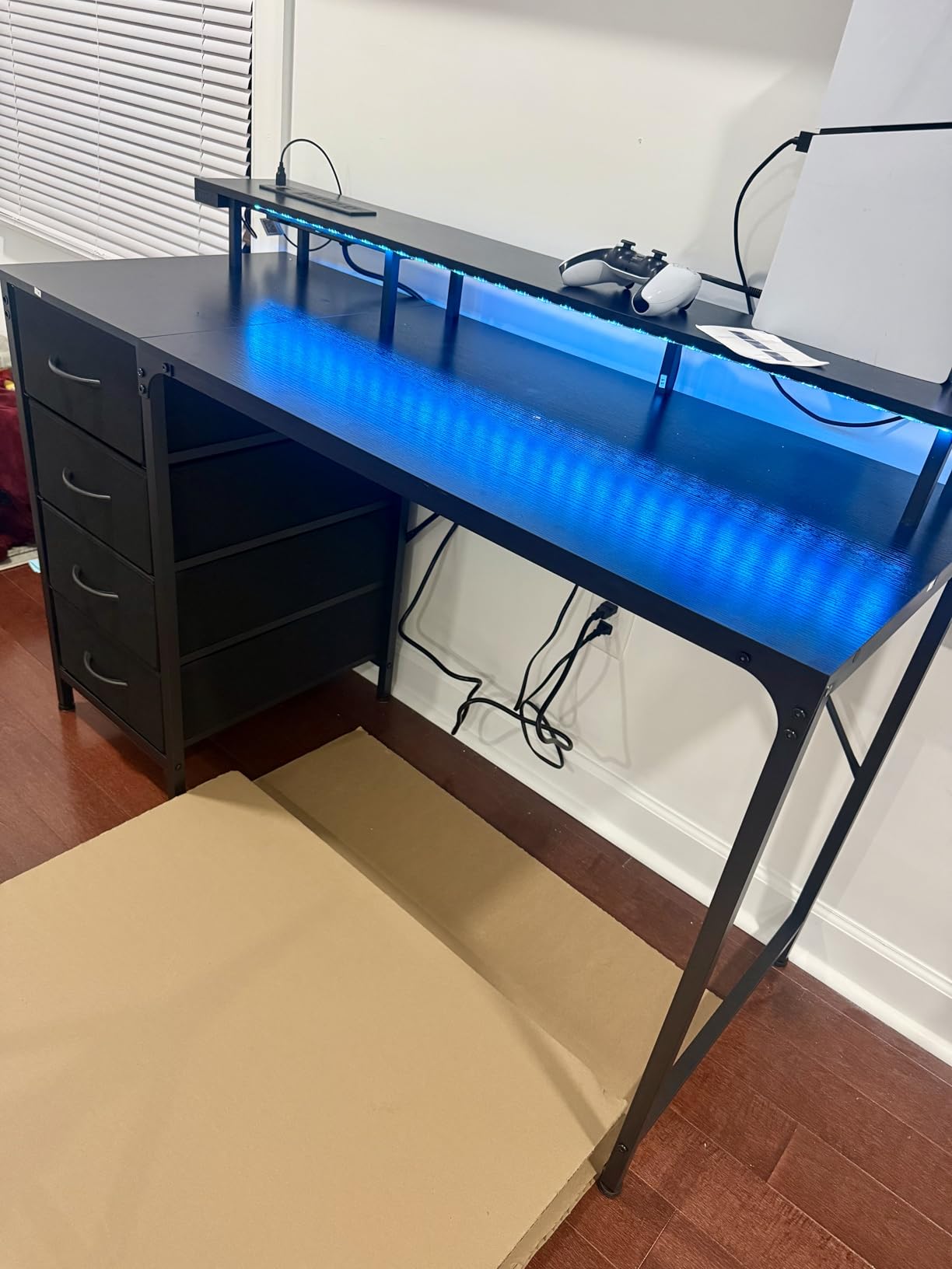Huuger 47 Inch Computer Desk with Power Outlets and LED Lights, Gaming Desk with 4 Drawers, Office Desk with Monitor Stand, Study Work Home Office, Small Spaces, Black customer photo 2