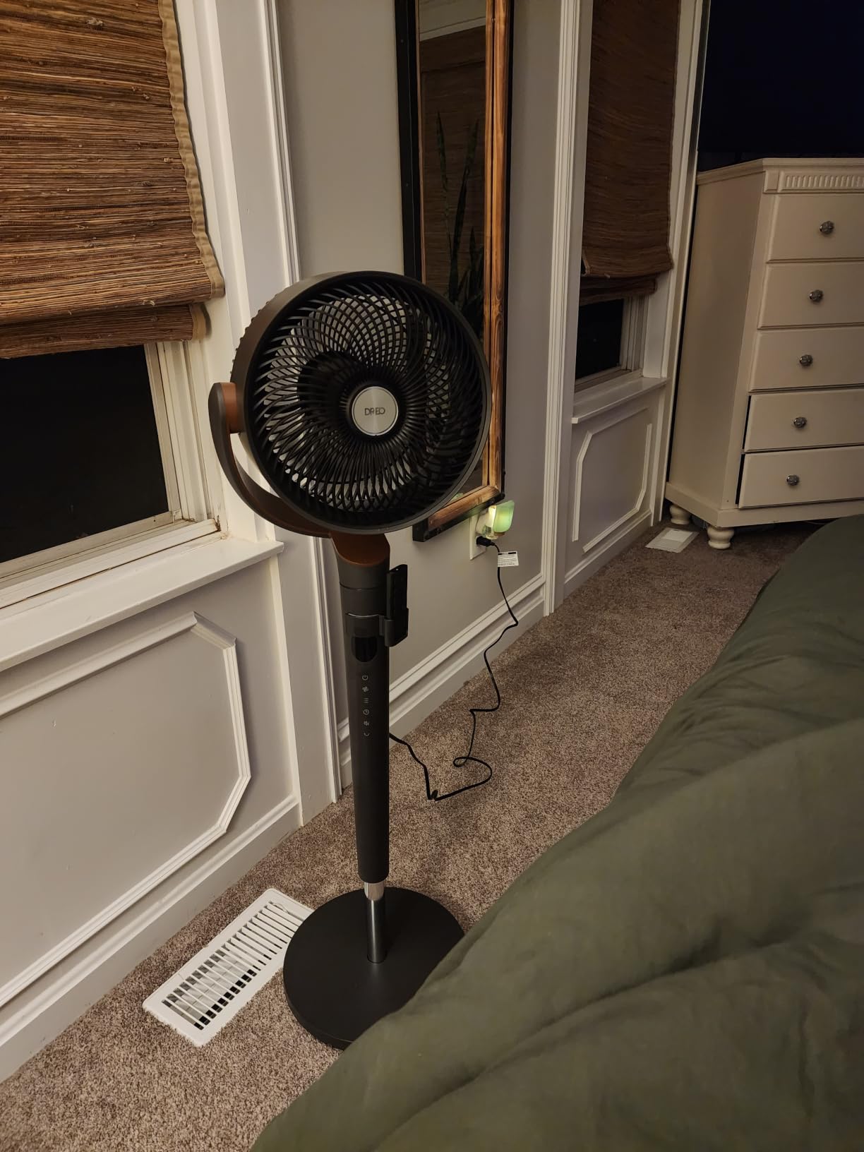 DREO Fan for Bedroom, 120° Oscillating Standing Fans, Quiet Floor Fan with DC Motor, 100ft Pedestal Fans for Room, 9 Speeds, 4 modes, 20dB, 120° Manual Vertical, 37-42