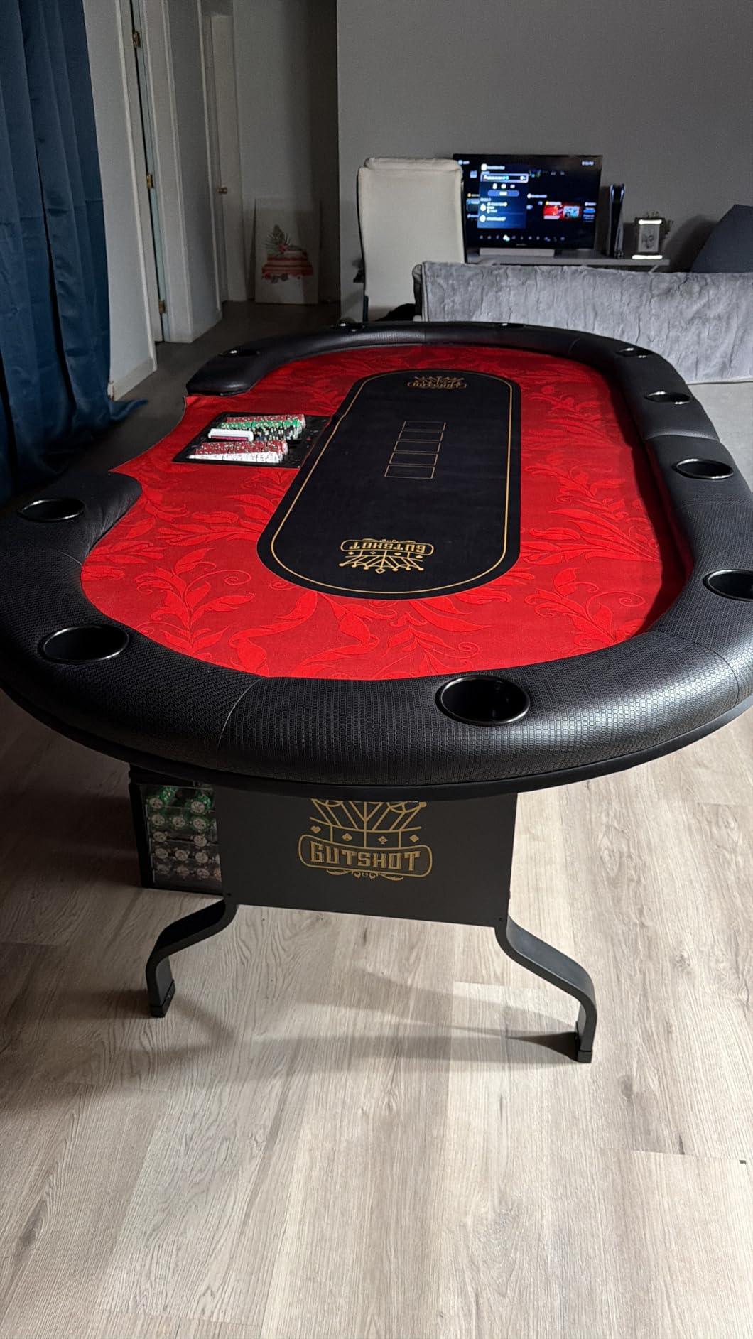 GUTSHOT Foldable Poker Table for 10 Players with Dealer Tray - Premium Soft-Padded Armrest, Individual Cup Holders - Crafted with Durable Materials, Long-Lasting Poker Table (Blue) customer photo 2
