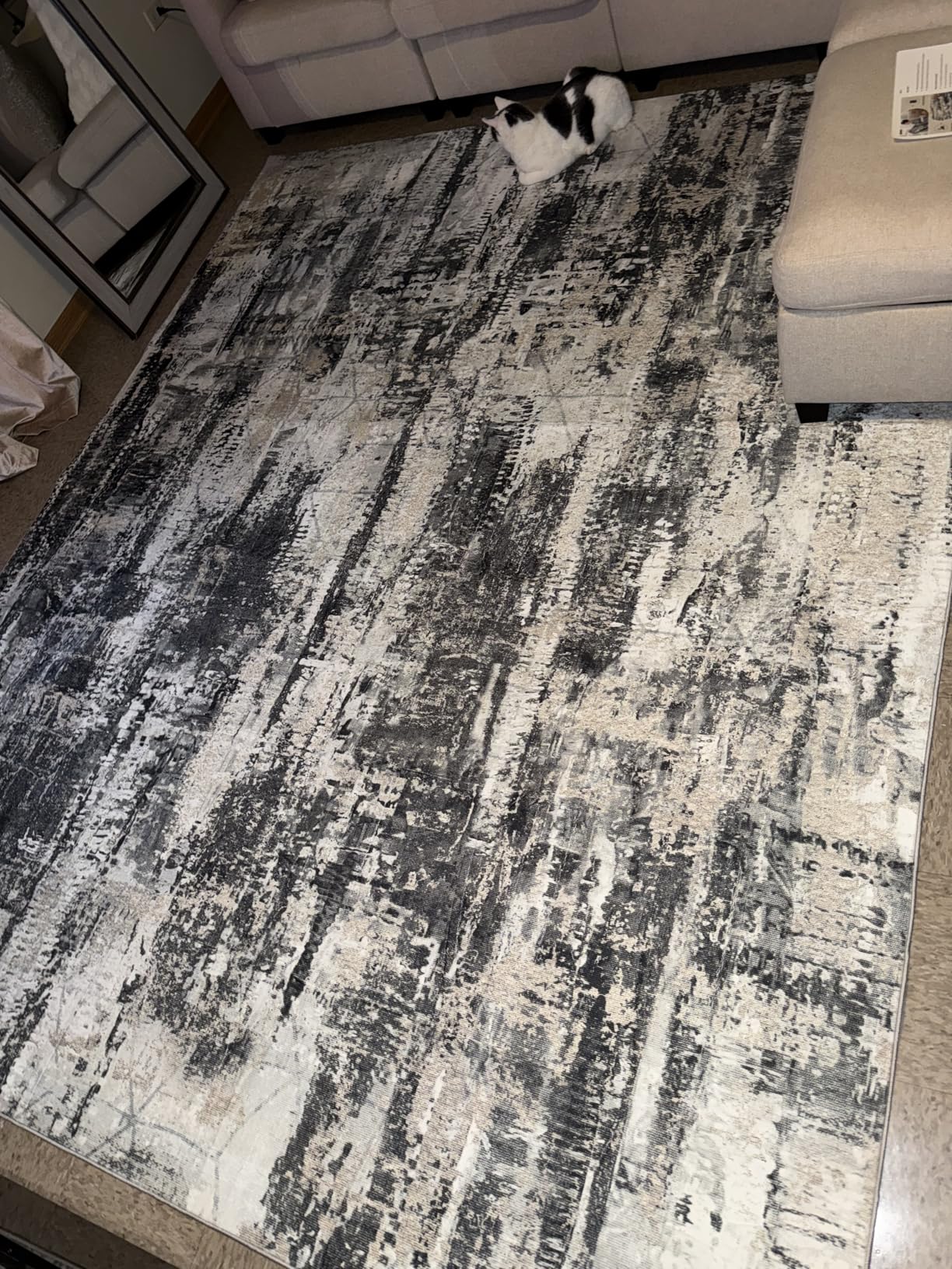 5x7 Area Rugs Washable Rug: Modern Abstract Living Room Rug Soft Anti-Skid Thin Carpet Indoor Floor Non-Shedding Carpets for Bedroom Dining Room Farmhouse Nursery Home Office Black Grey Gold customer photo 2
