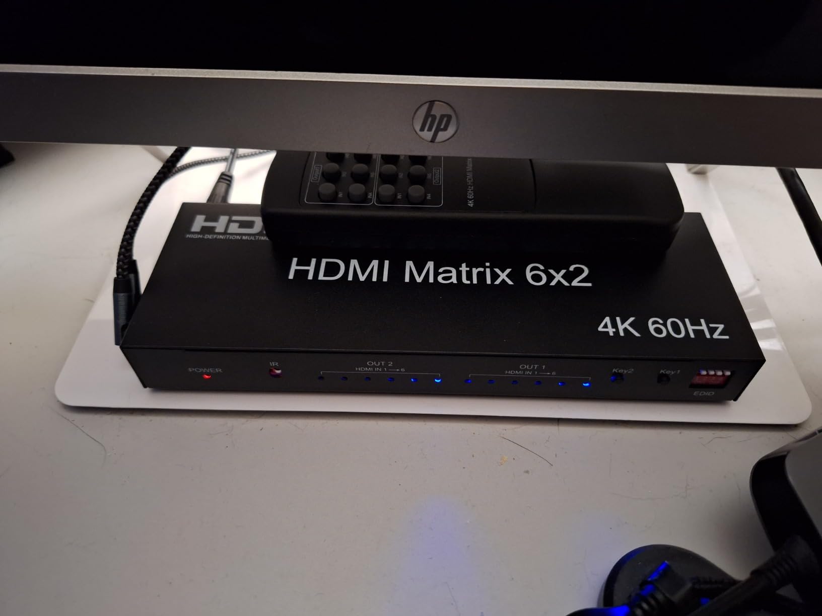 4K 2x4 HDMI Matrix Switch, 2 in 4 Out Matrix HDMI 2.0 Video Switcher Splitter, Optical & 3.5mm Audio Output, Support 4K 60Hz HDR HDCP2.2, 18Gbps, with IR Remote Control customer photo 1