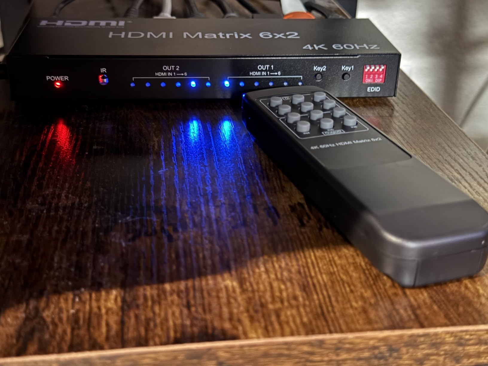 4K 2x4 HDMI Matrix Switch, 2 in 4 Out Matrix HDMI 2.0 Video Switcher Splitter, Optical & 3.5mm Audio Output, Support 4K 60Hz HDR HDCP2.2, 18Gbps, with IR Remote Control customer photo 2
