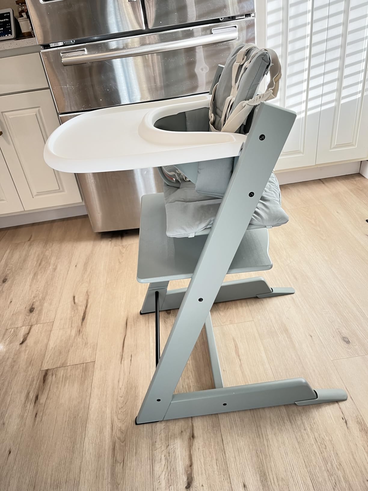 Stokke Tripp Trapp High Chair 2 (Natural), Cushion 2 (Nordic Grey) + Stokke Tray (White) - Includes Chair + Baby Set with Removable Harness for Children 6-36 Months customer photo 1