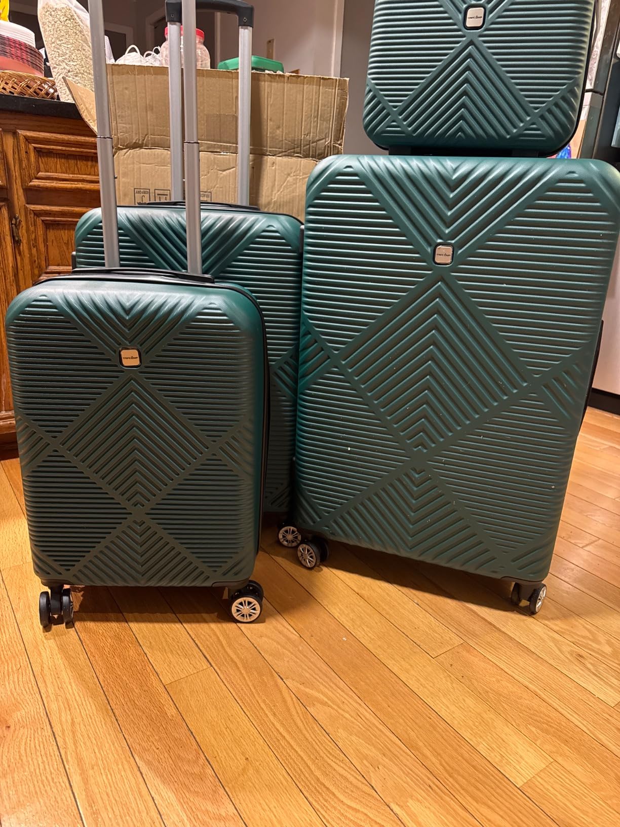 Luggage 4 Piece Set, Hardshell ABS Suitcase Set with Double Spinner Wheels, Lightweight Durable Luggage set, Carry On and Checked Travel Large Luggage, Dark Green customer photo 1