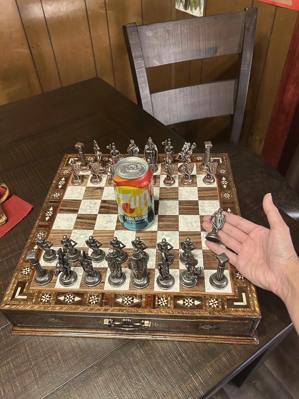 15'' Handmade Walnut Wooden Chess Set - British Style Metal Chess Pieces - Luxury Storage Chess Board for Adults & Gift for Dad (Walnut) customer photo 2