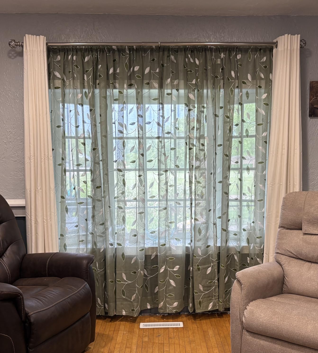 MIULEE Sage Green Sheer Curtains 2 Panels Embroidered Leaf Patterned Rod Pocket Floral Semi Sheer Faux Linen Window Curtains Drapes Set for Living Room Bedroom Dining Room, 52x84 Inches Long customer photo 1