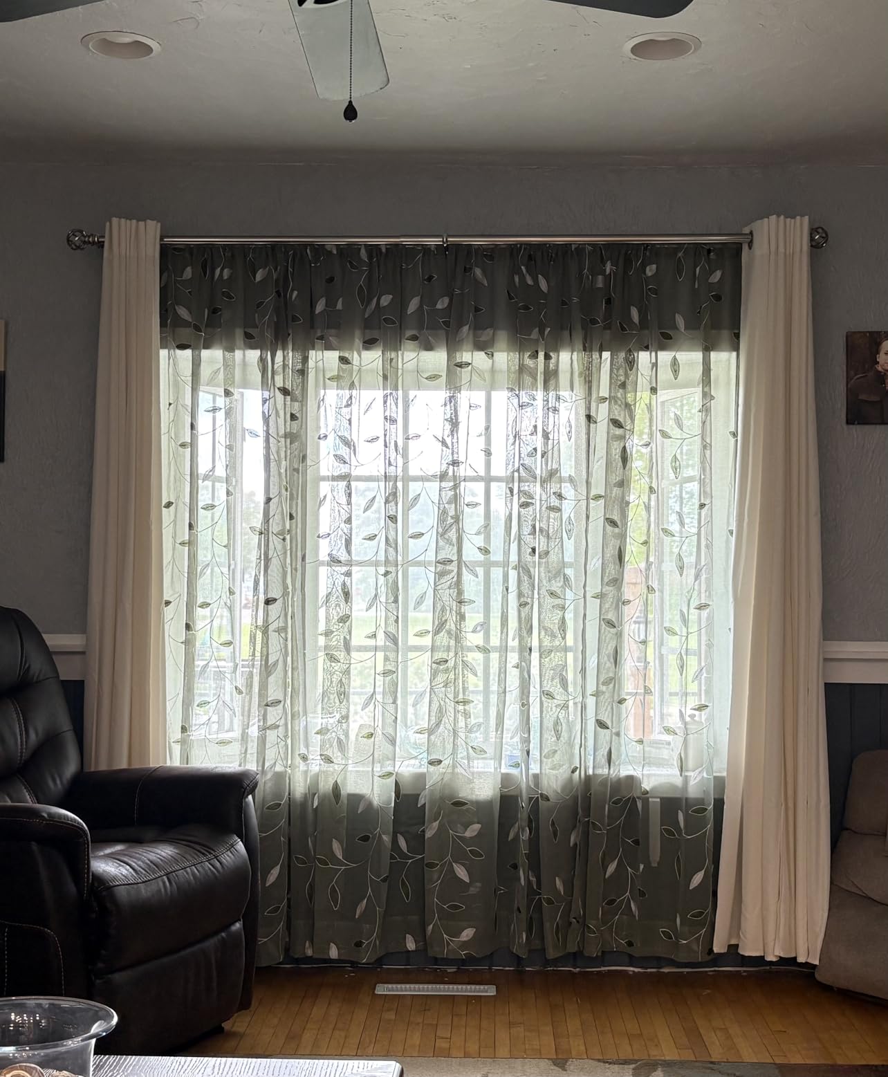 MIULEE Sage Green Sheer Curtains 2 Panels Embroidered Leaf Patterned Rod Pocket Floral Semi Sheer Faux Linen Window Curtains Drapes Set for Living Room Bedroom Dining Room, 52x84 Inches Long customer photo 2