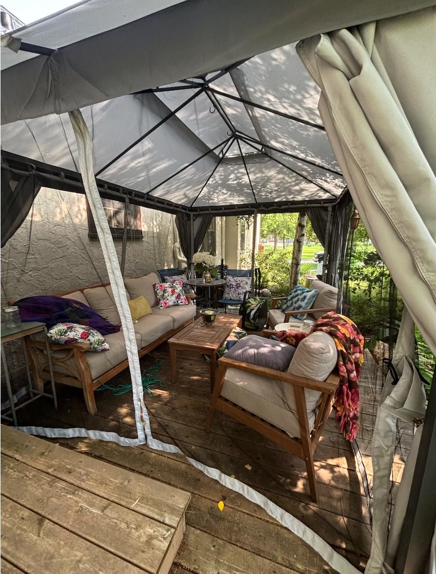 LAUSAINT HOME 12'x12' Outdoor Gazebo, Metal Frame Heavy Duty Patio Canopy Tent Shelter with Double Roofs, Mosquito Nettings and Privacy Screens for Backyard, Garden, Lawn, Khaki customer photo 1