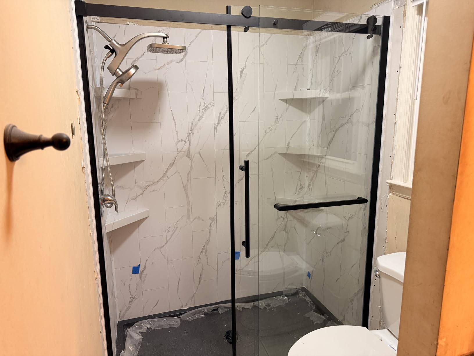 Palisade 78in x 36in x 36in Waterproof Vinyl Corner Shower Surround Kit with Accessories in Urban Glacier customer photo 2