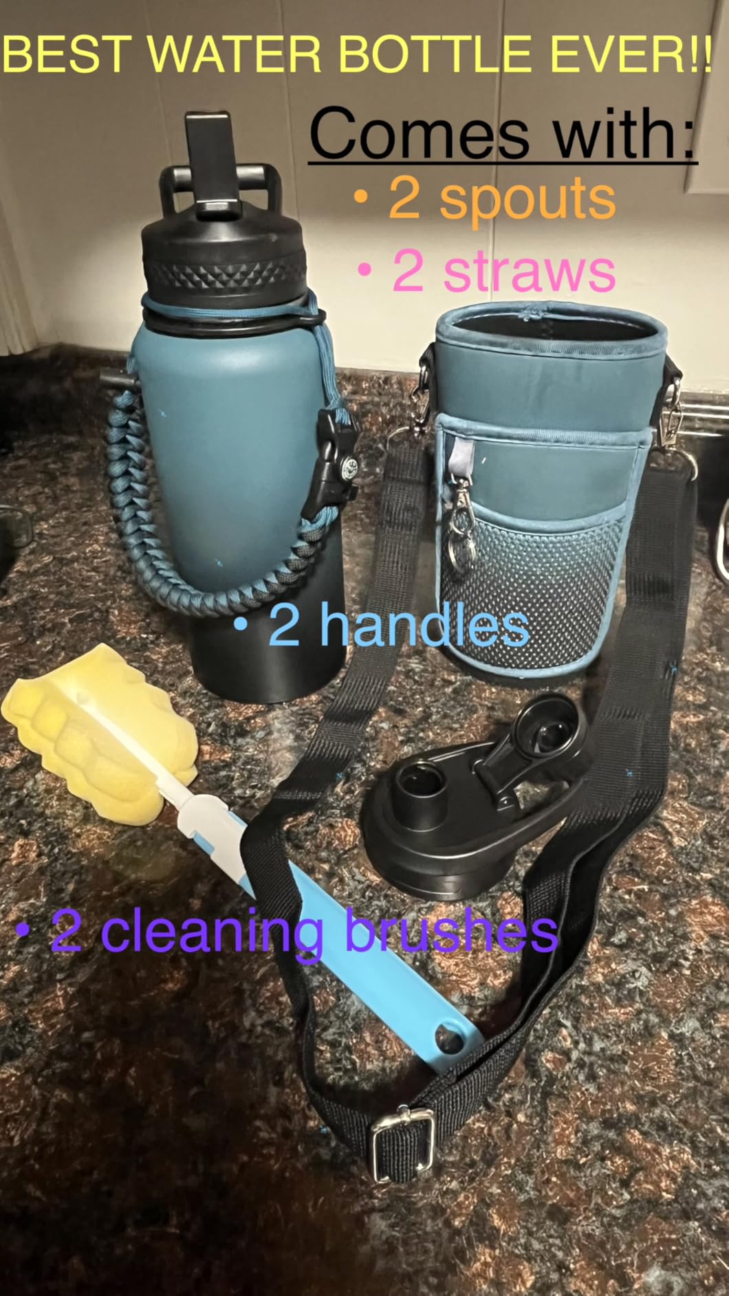 DYSANKY Insulated Water Bottle, Thickened Stainless Steel Vacuum, Half Gallon Large Water Jug 64 oz with Straw, Carrier Bag, Handle Strap customer photo 2