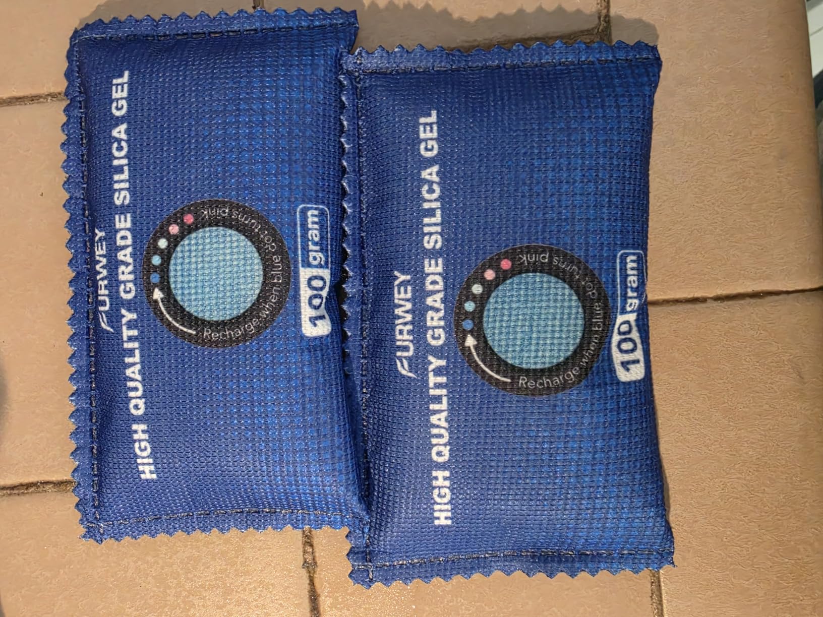 FURWEY 12 Pack Rechargeable Desiccant Packs, 100g Each, Blue, Color Indicating Silica Gel Dehumidifier Bags for Storage, Closets, Cars, Bins customer photo 1